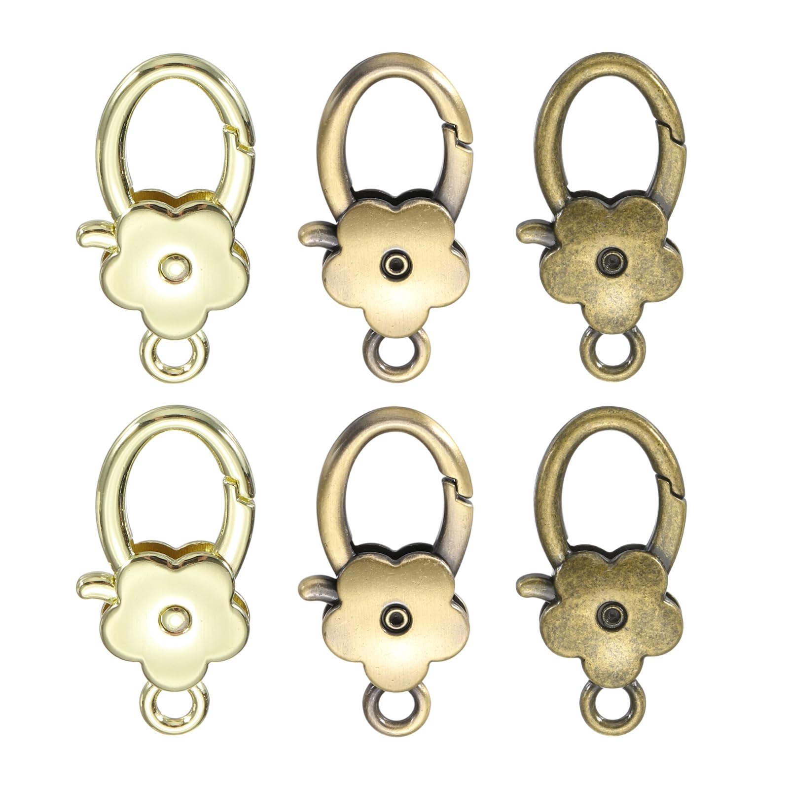 sourcing map 6 Pcs Flower Lobster Claw Clasps, Metal Snap Hook Keychain Clips for Keychains Making, DIY Craft, Bag Charm, Cyan Gold/Bronze/Metal Bronze