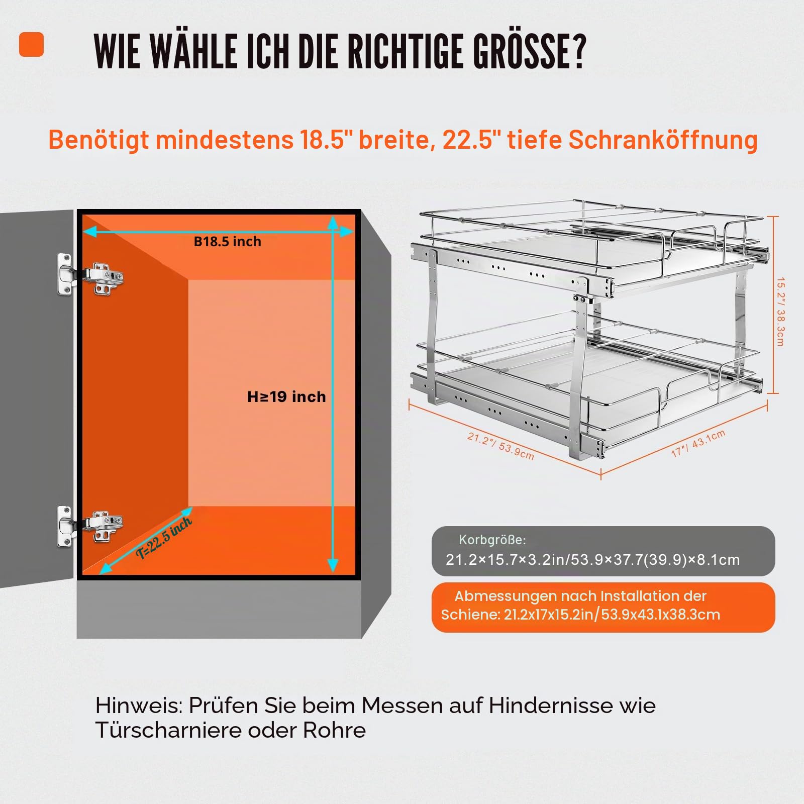 VEVOR ausziehbares Gewürzregal (539x399x81 mm) Spülschrankregal Küchenschrank, Schiebeschublade Waschbecken Gewürzregal Schrank Organizer Unterschrankregal 461x569x483 mm (Einbaumaße)