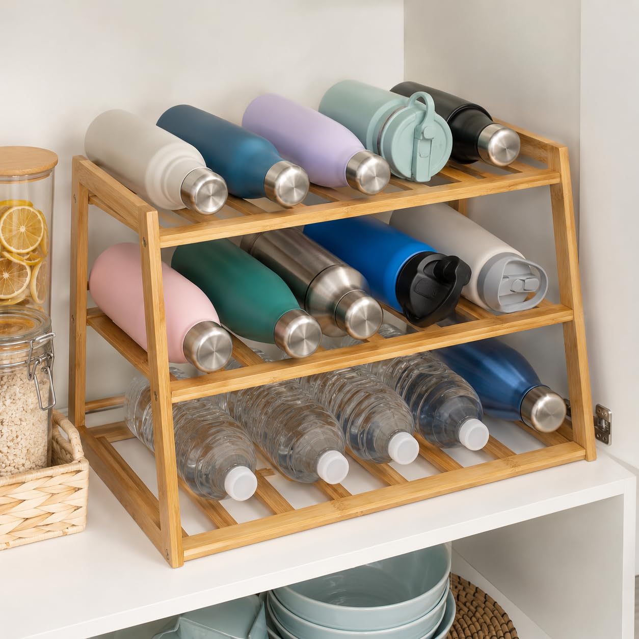 Honey-Can-Do Organisateur de Bouteilles d'eau en Bambou à 3 Niveaux pour Armoire