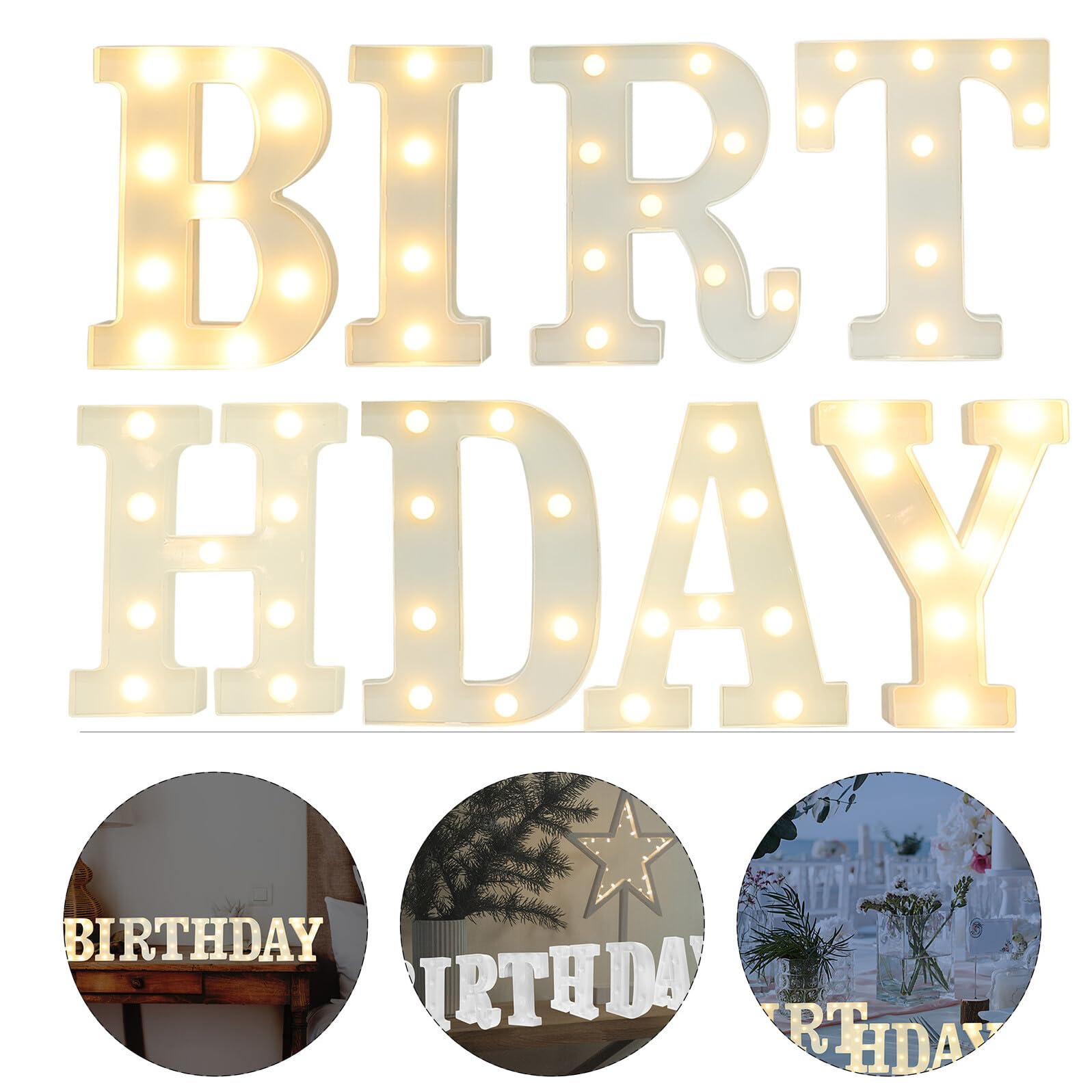 Lámparas LED de Letras Iluminadas Pilas, 8 Piezas de Plástico, Fáciles de Usar para Decoración en Ocasiones Obsequios y Cumpleaños