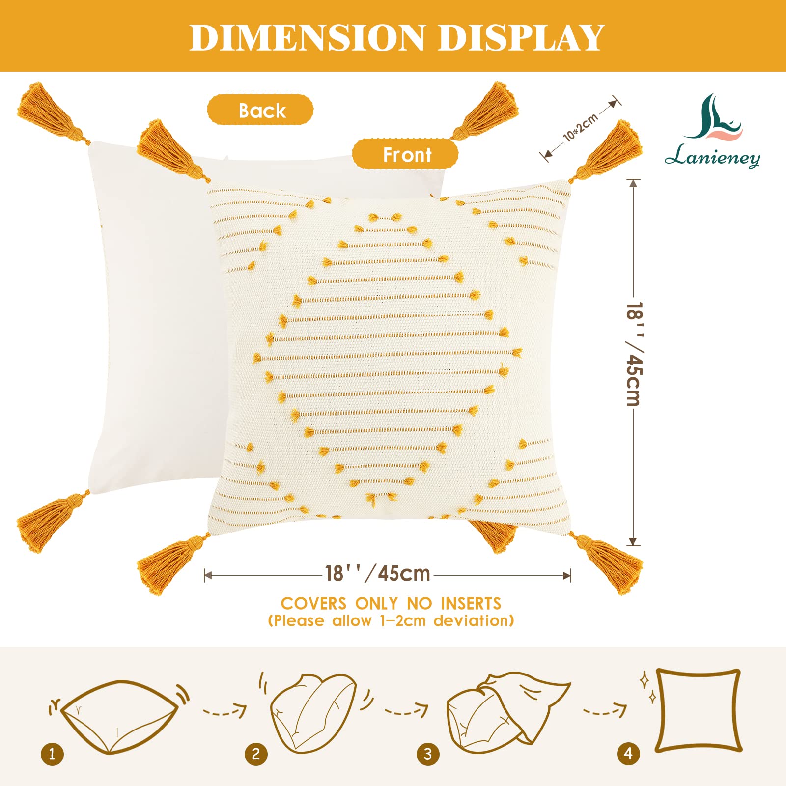 Set di 2 federe per cuscino in stile bohémien, 55 x 55 cm