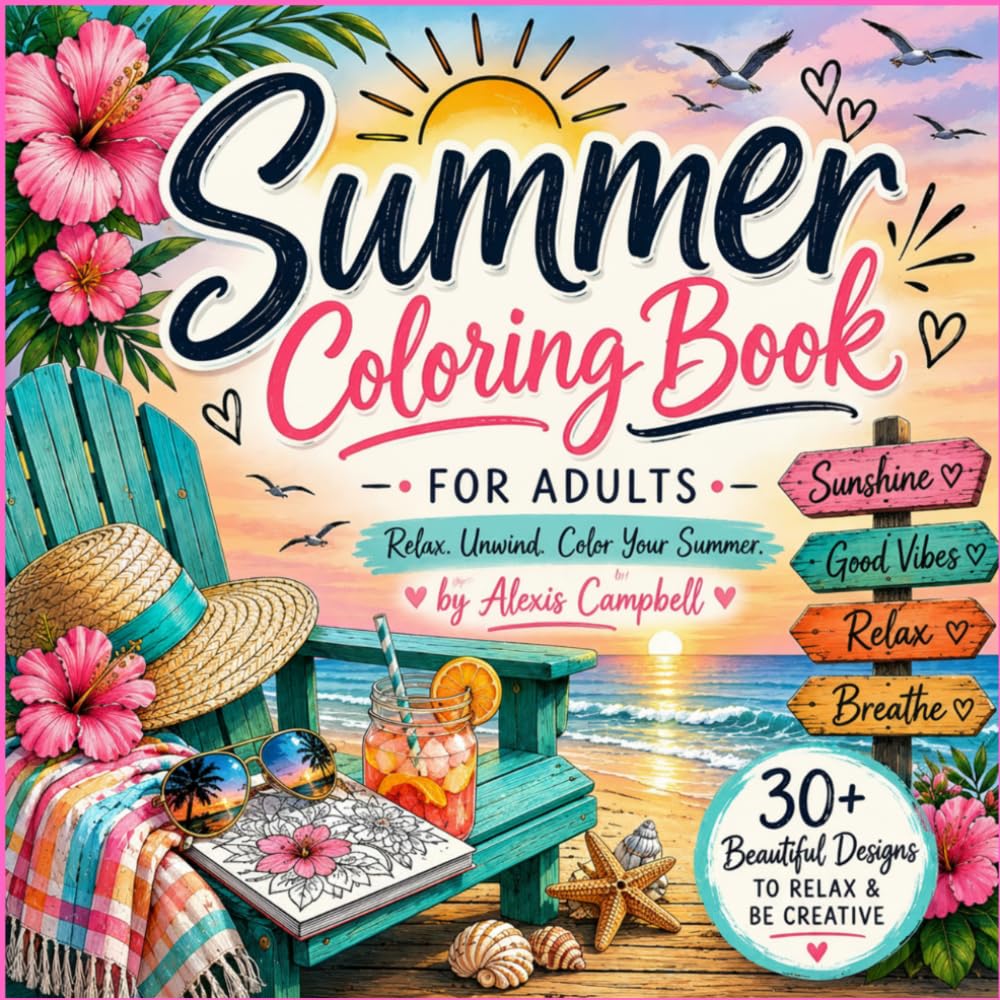 Summer Coloring Book: Bold & Easy Summer Scenes for Relaxation, Stress Relief, and Creative Fun