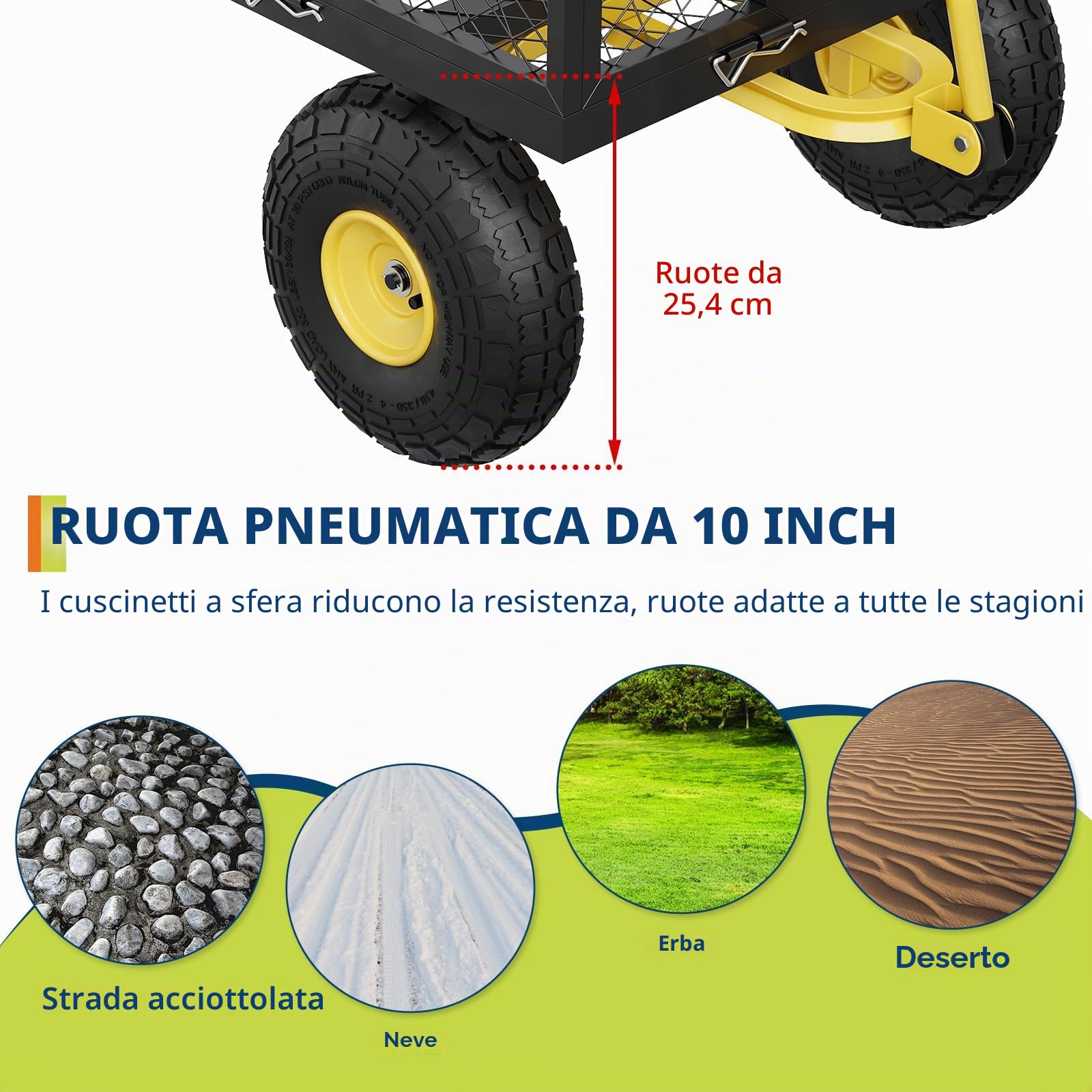Garvee Carrello Giardino Multiuso Carichi Pesanti Da 900 Libbre – Sponde in Rete Rimovibili, Maniglia Regolabile, Pneumatici 10'', Ideale Per Prato, Campeggio, Fattoria