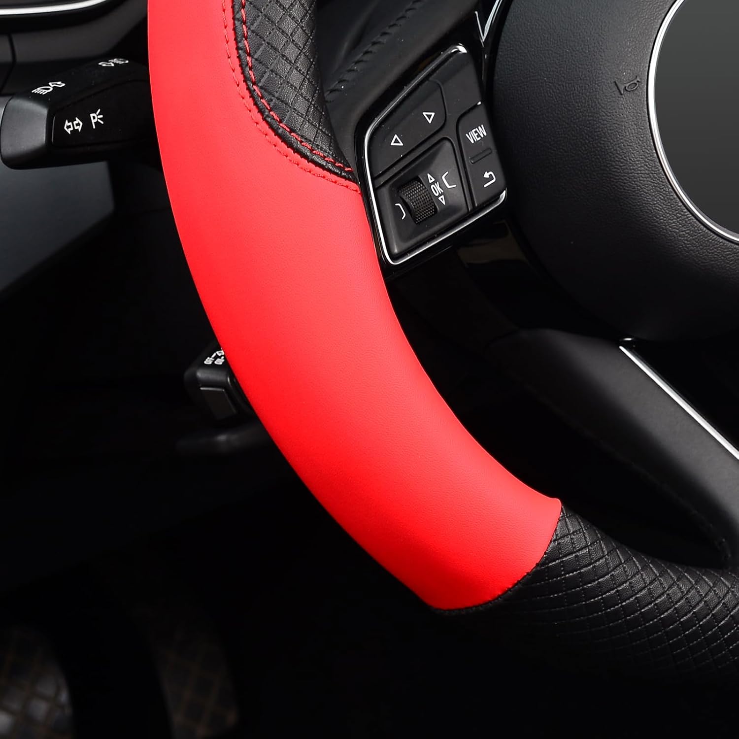LABBYWAY Red Steering Wheel Cover,Sporty Microfiber,14.5-15",Anti-Slip image 4