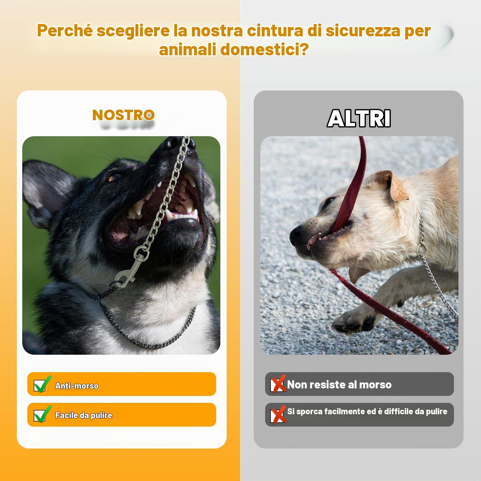 EFUTURETIME Cintura di Sicurezza per Cani Auto 53cm, Cintura Cane Auto Antimorso in Acciaio Inox 304, Guinzaglio Auto per Cani 3 in 1 per Fibbia Cintura di Sicurezza, Bagagliaio e ISOFIX