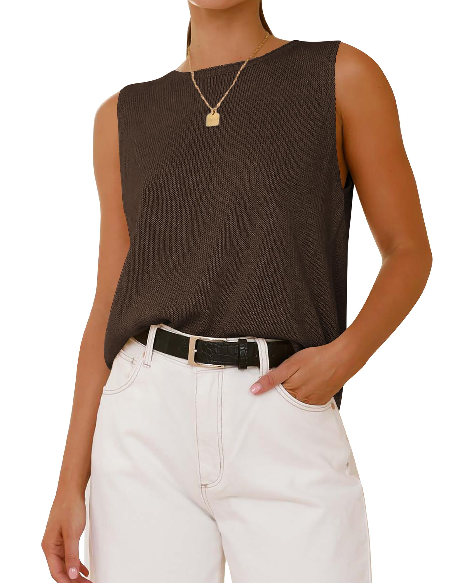 BTFBM Women's Sleeveless Sweater Vest 2026 Summer Crew Neck Ribbed Knit Lightweight Pullover Casual Loose Fit Tank Tops — view 11