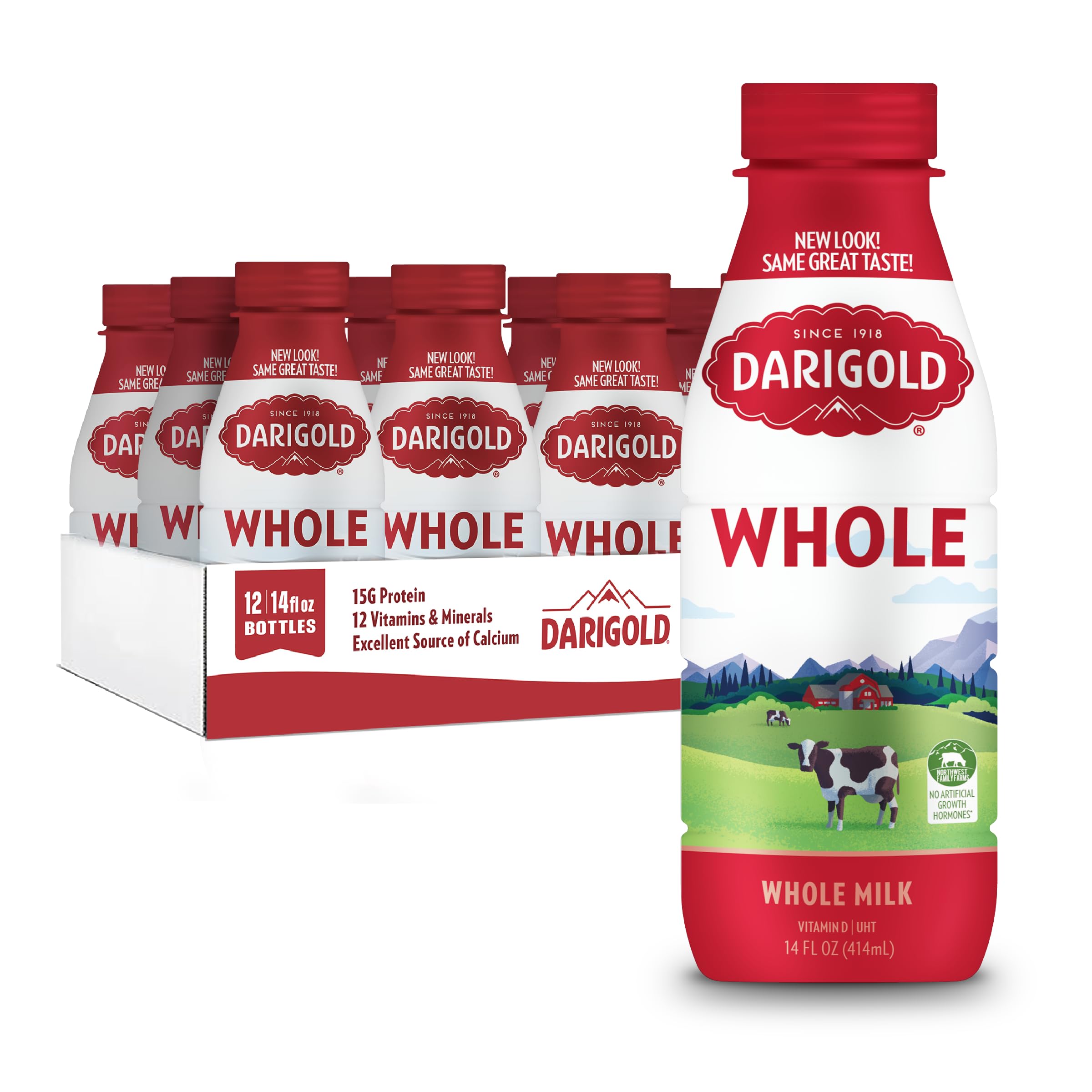 Darigold Shelf Stable Whole Milk with 12 Essential Nutrients, 15g Protein, rsBT Free - 14oz, 12 Pack (Whole)