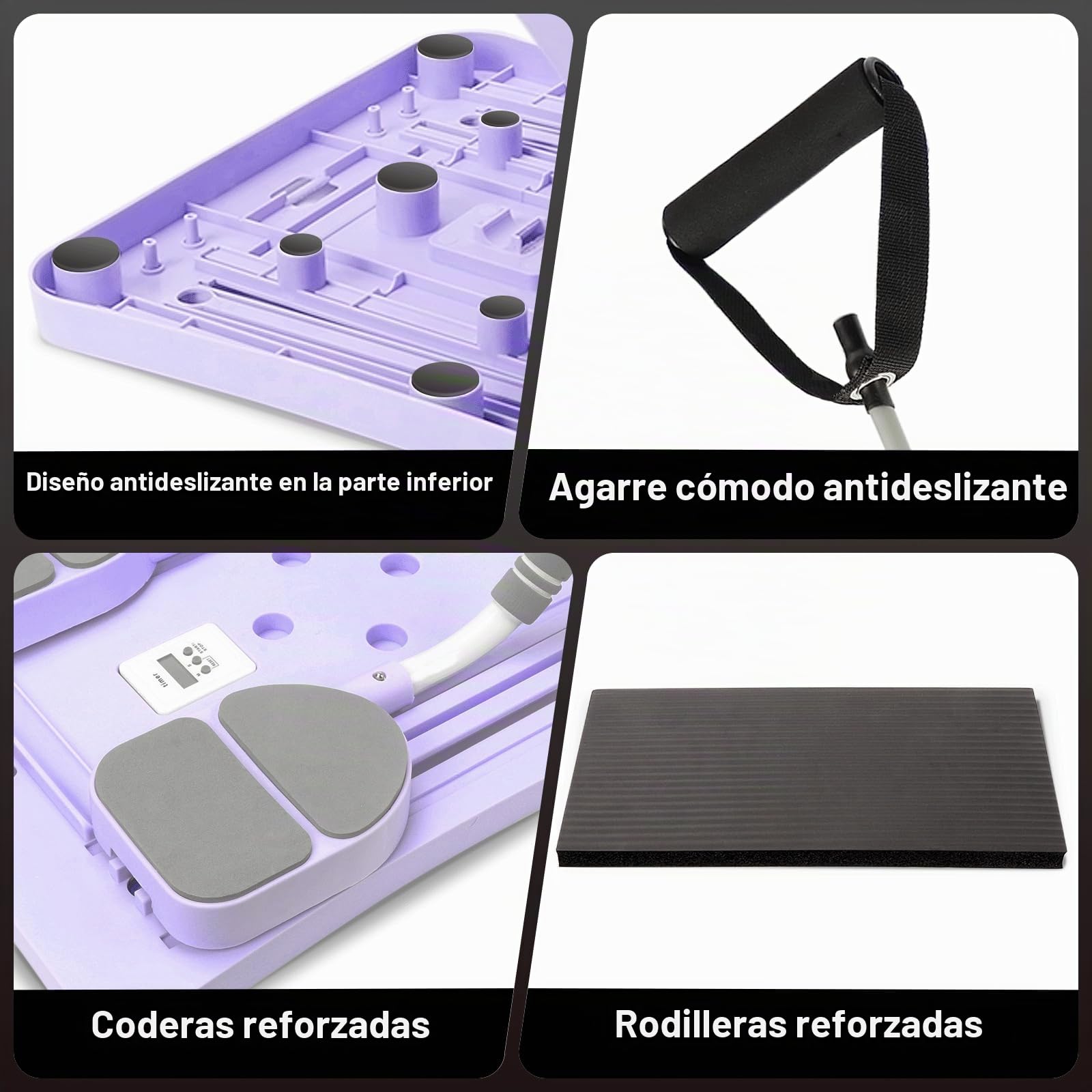 Qivine Pilates Reformer con Rodilleras, Multifuncional Tabla de Pilates en Casa Reformer con Autorrebote, Plegable Pilate Board con Base Deslizante para Ejercicios