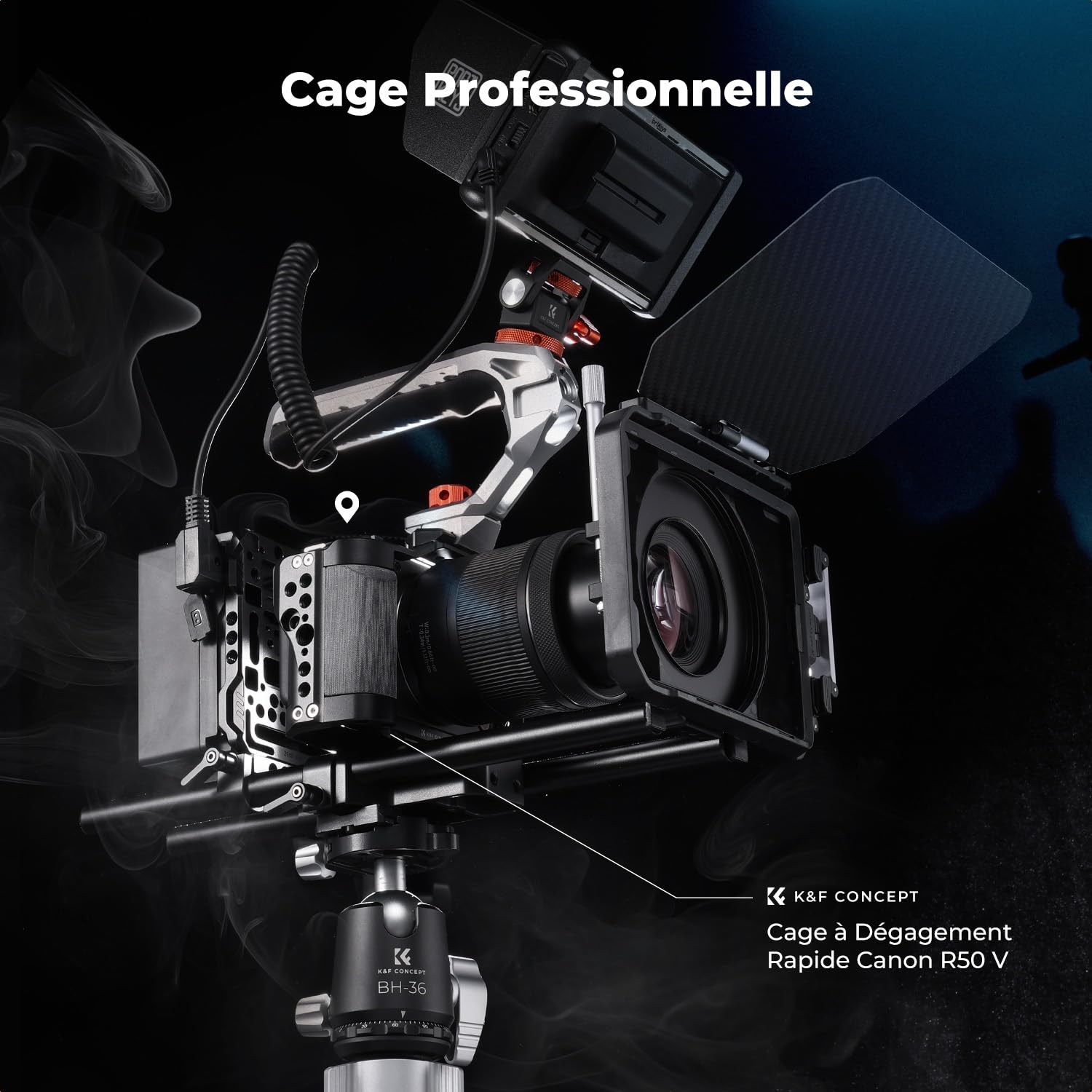 K&F CONCEPT Cage Compatible Canon R50V Aluminium Léger 180g Cold Shoe 1/4" 3/8" Arca
