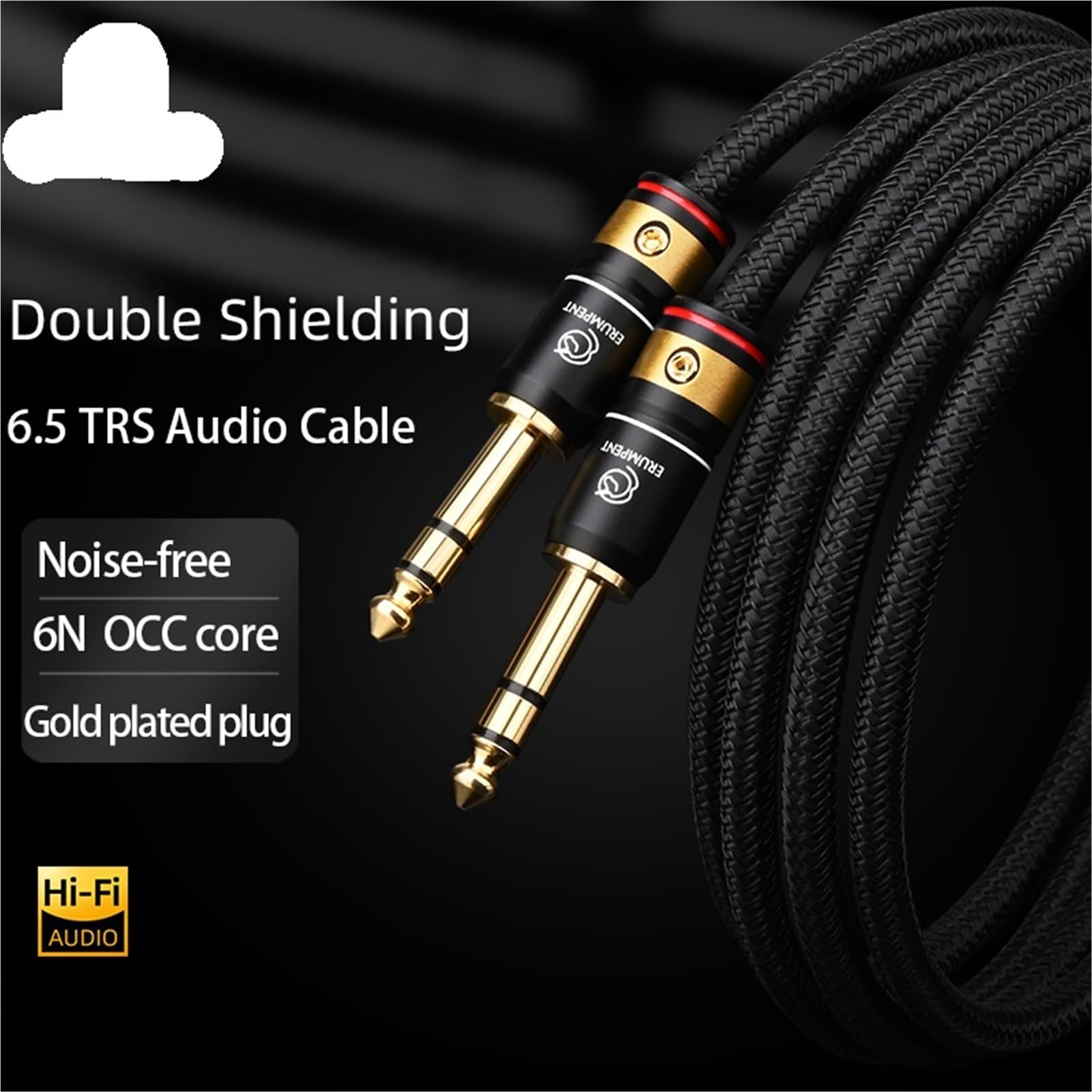 HiFi 6,5 mm TRS kabel do instrumentów gitarowych, wzmacniacz gitarowy elektryczny, rdzeń 6N, 6,35 mm (1/4), wtyczka stereo TRS na wtyczce, kabel audio (3 m)