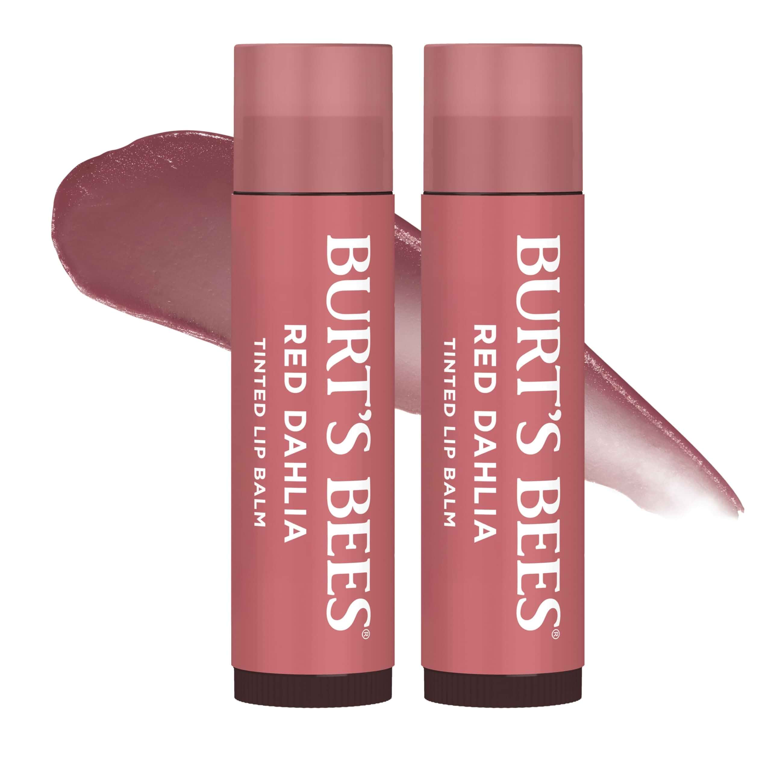 Burt's Bees Lip Tint Balm, Fiery Red Dahlia, 0.15 oz., 2 Tubes Tinted Balm Formula, Color Infused with Hydrating Shea Butter for a Natural Looking Buildable Finish, 8 Hour Moisture