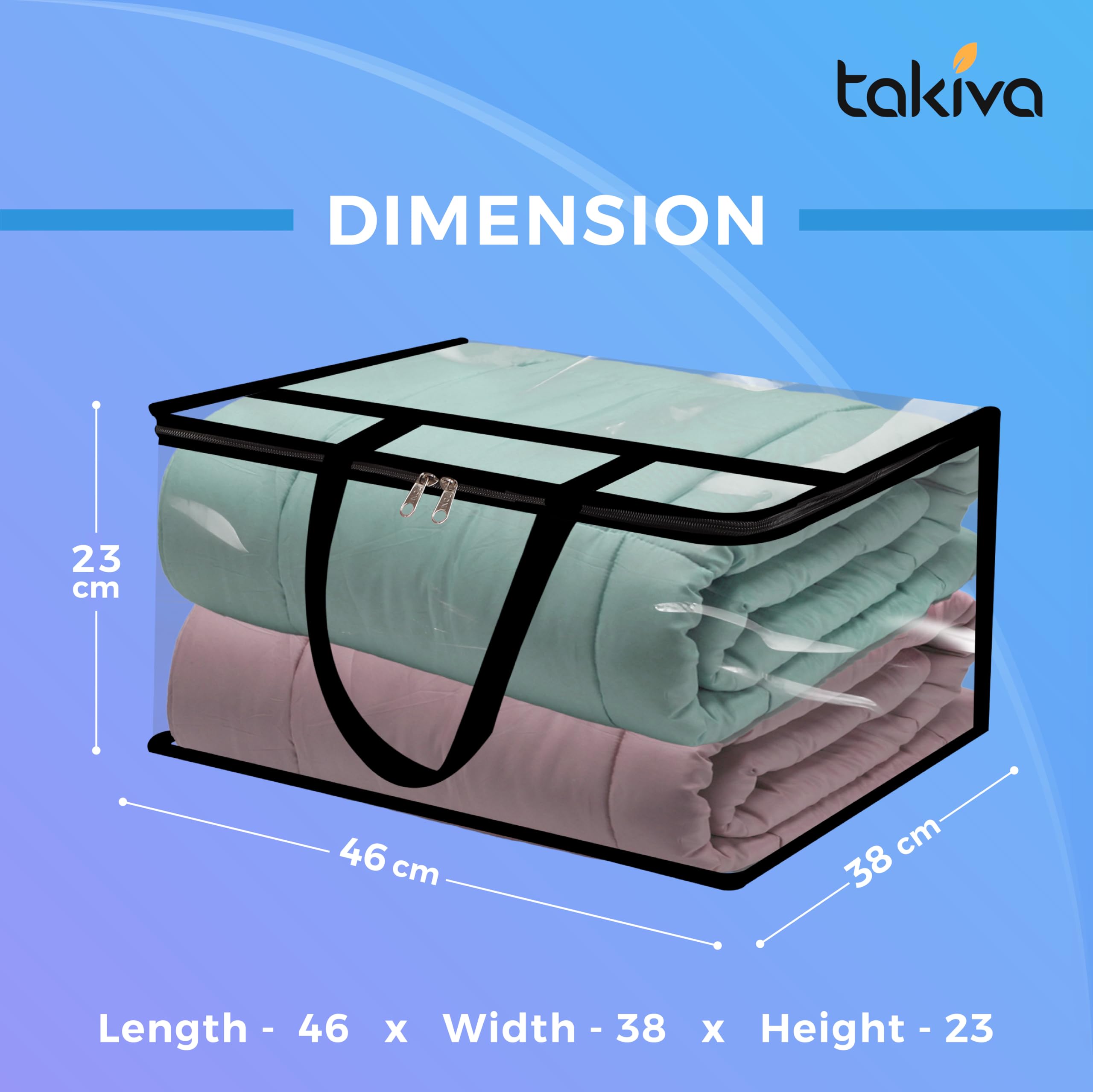 TAKIVA Clear Transparent Clothes Storage Bags (Pack 4) | Plastic Blanket Storage Bags, Saree Covers with zip | Saree Organizer for Wardrobe | Transparent Storage Bag for Blenket, Clothes, comforters