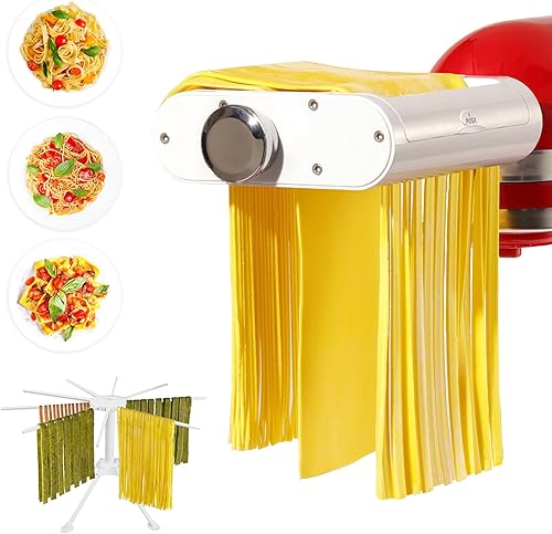 ANTREE Accesorio para hacer pasta para batidoras KitchenAid con rejilla de secado de pasta y cepillo de limpieza, juego 3-1 incluye rodillo de hojas