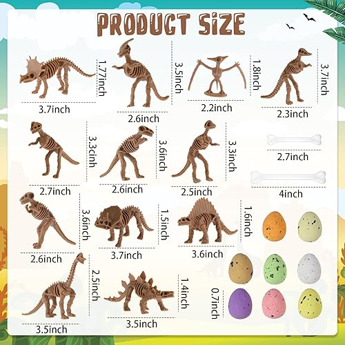 Miniatura 2 de 24 piezas de esqueleto fósil de dinosaurio, huesos de dinosaurio de arena, huevos de dinosaurio de espuma coloridos y 4 huesos de plástico blanco,