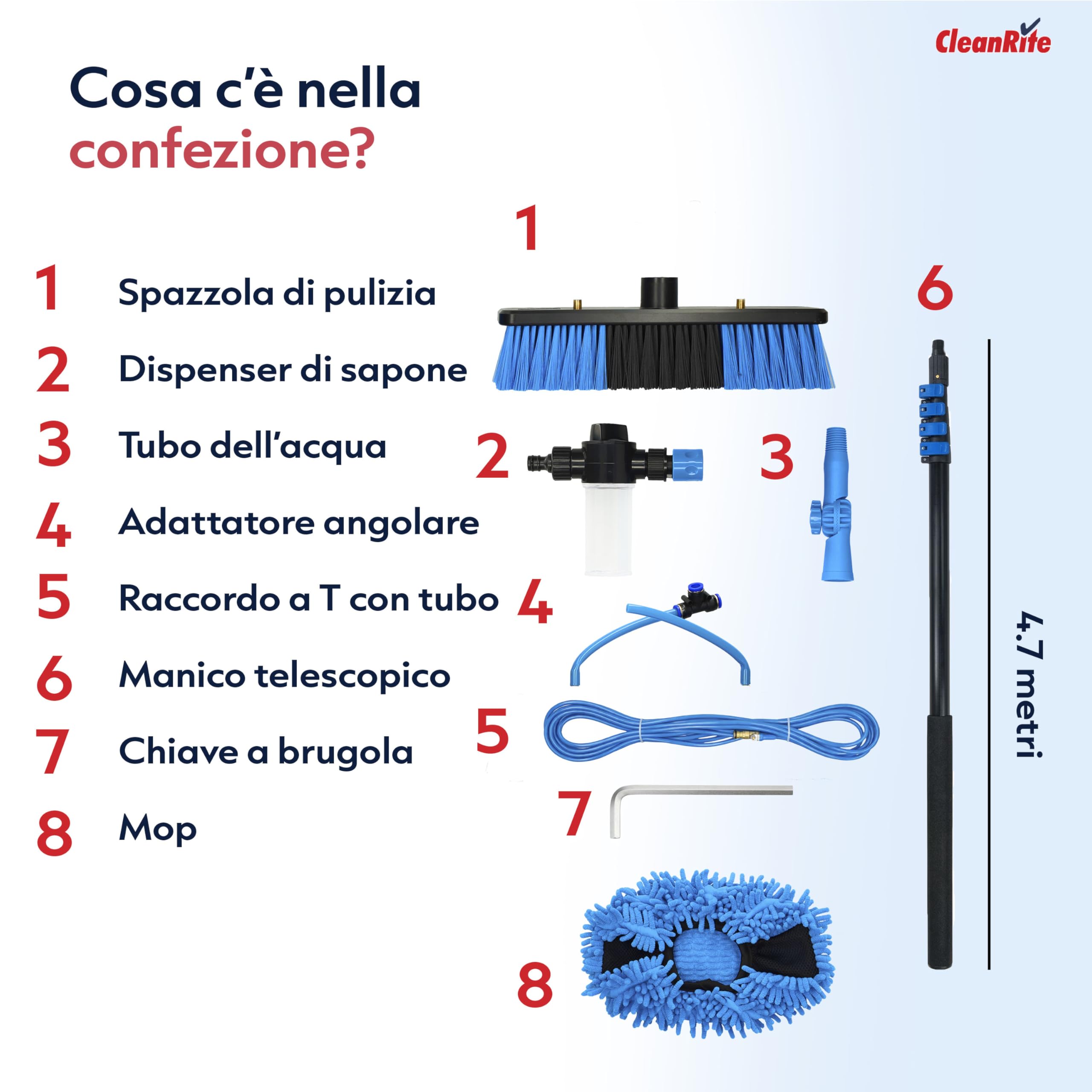 CleanRite® Asta Telescopica 4,7 m | Spazzola Lavaggio Telescopica con Attacco Acqua | Testa Regolabile con Serbatoio Sapone | Pulizia Auto, Vetri, Pannelli Fotovoltaici | Nero