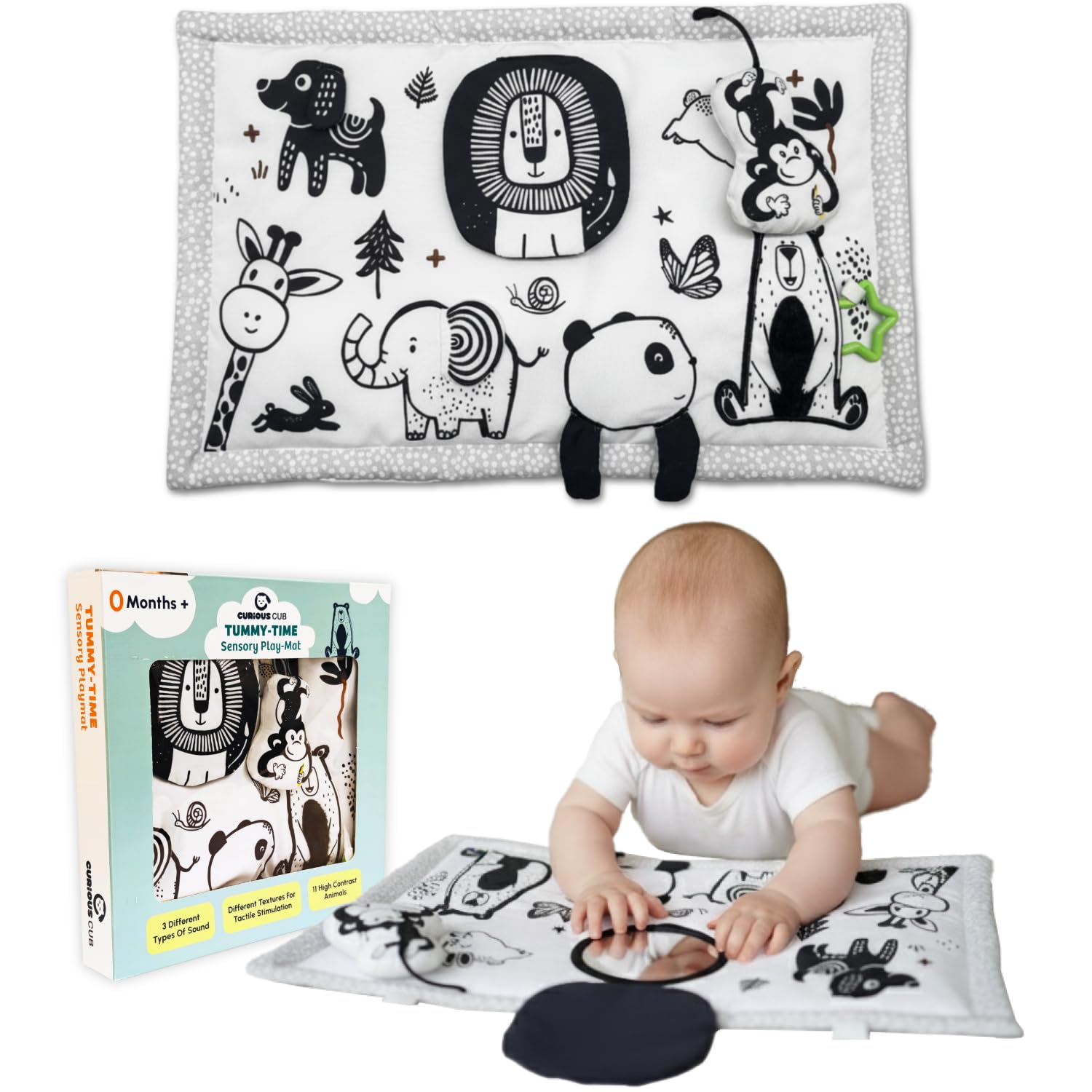 Curious Cub High Contrast Sensory Cloth Mat for Babies & Infants | Play Mat for Babies 0 to 12 Months | Playing Mat for Kids | Baby Mats for Floor | Playmate for Baby