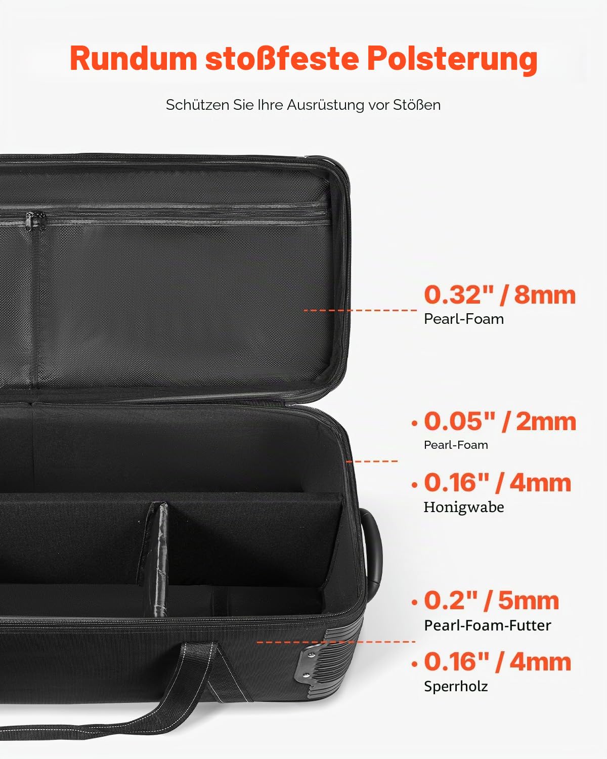 VEVOR Studio Trolley 910x300x355 mm, Transporttasche, Koffer für Studioausrüstung, Kameratasche, Studiotasche mit Rollen, Riemen, gepolstertem Fach, Griff, für Lichtstative, Stative, Teleskope