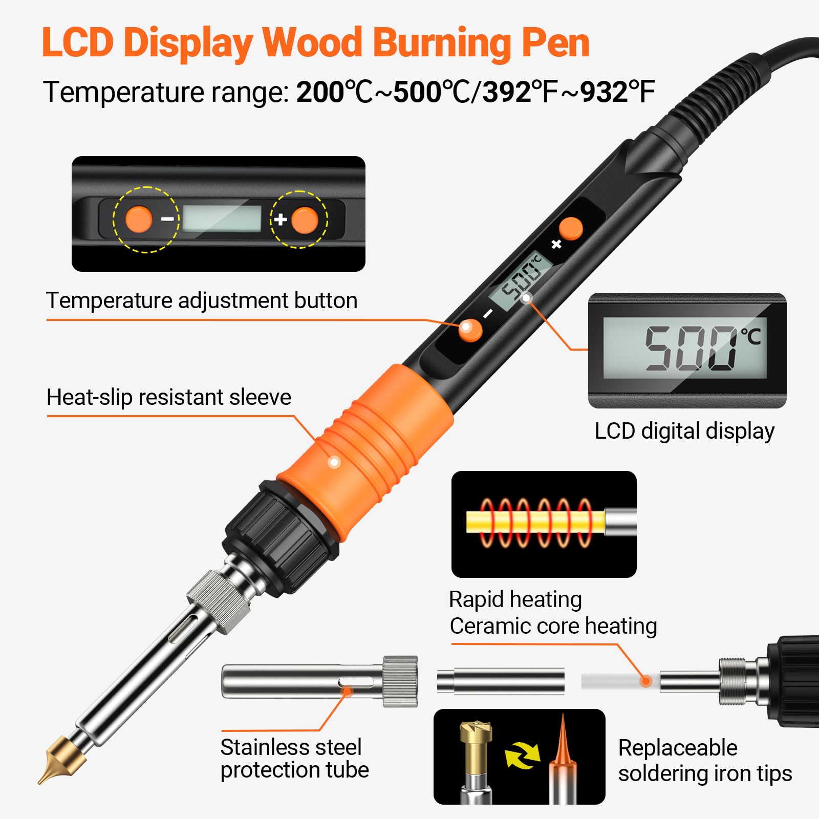 Preciva 70 Pezzi Kit Saldatore Portatile Per Pirografia, 100w, Temperatura Regolabile 220° C A 500° C, Pirografo Per Legno, Incisione Su Pelle, Scultura Pittura A Fuoco Su Legno