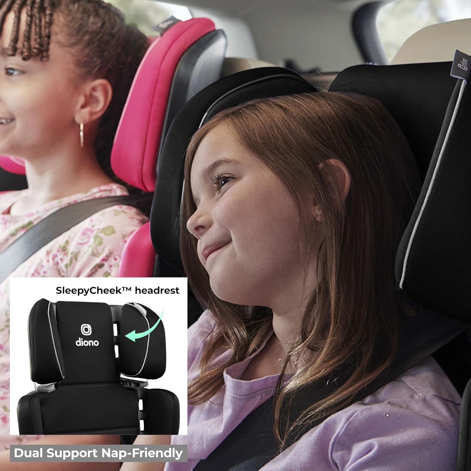 Diono Connect3 RXT 2-in-1 High Back Booster, Slim Fit 3-Across in Many Mid-Sized Sedans and SUVs, for Children from 40-120 lbs., Lightweight with Latch, Black Storm