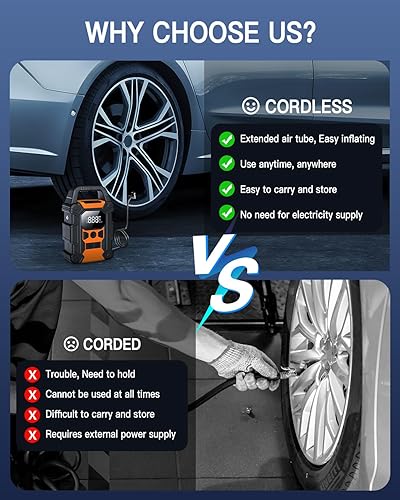 Miniatura 7 de OMQ Inflador de neumáticos, compresor de aire portátil, bomba de aire inalámbrica para neumáticos de automóvil, accesorios de automóvil 150PSI con