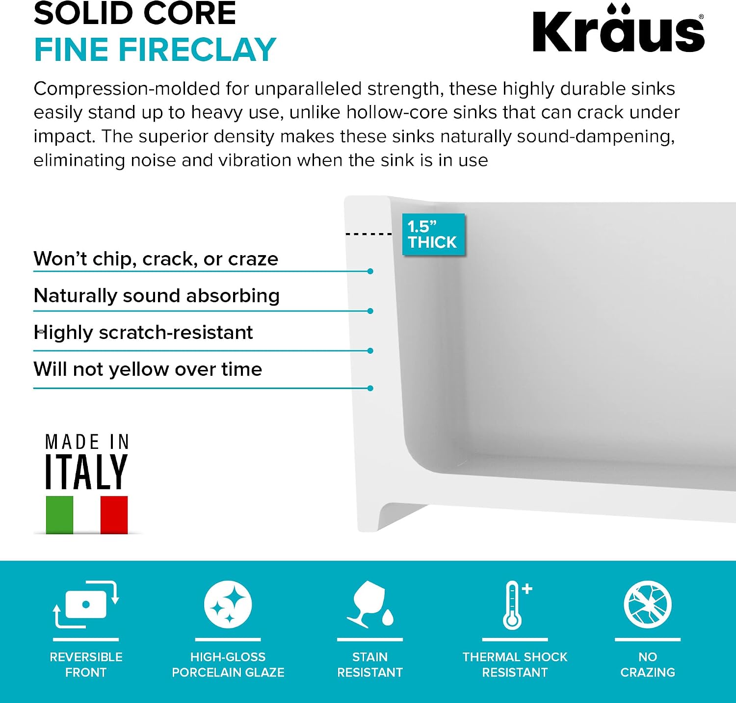 KRAUS Turino 33-inch Farmhouse Reversible Apron Front Fireclay Single Bowl Kitchen Sink in Matte White, KFR1-33MWH