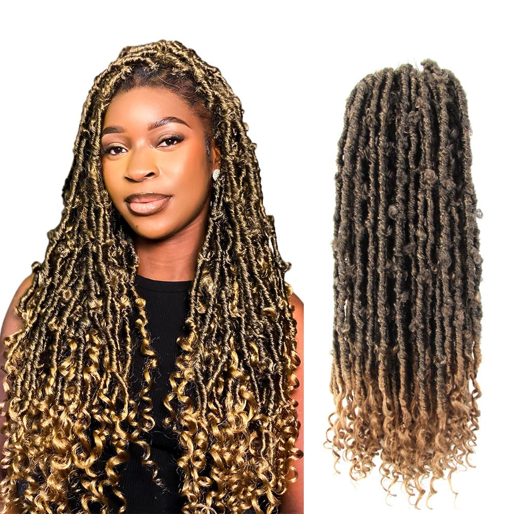 Crochet Butterfly Locs with Curly Ends 22 Inch, Boho Distressed Butterfly Locs Crochet Hair, Ombre Honey Blonde Bohemian Goddess Faux Butterfly Braids