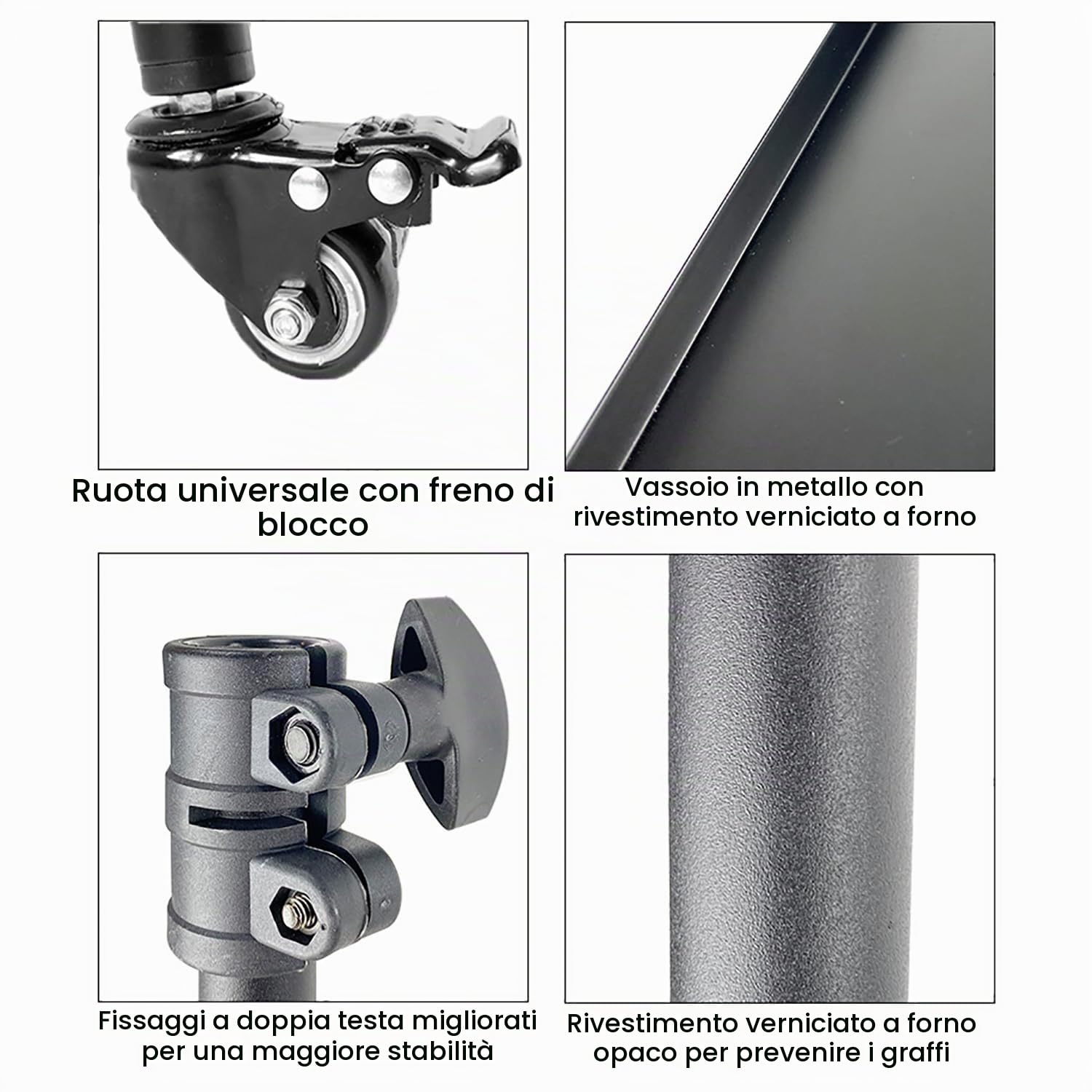 Supporto Proiettore da Terra，Treppiede Proiettore,con 3 Ruote Girevoli,Altezza Regolabile 65-130 cm con Supporti per Telefono, Ruote Altezza Regolabile Stand Universale per Laptop PC Videoproiettore
