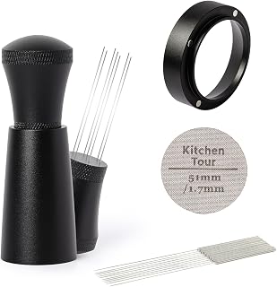 KitchenTour Espresso Accessories Kit 58mm Wooden Dosing Cup & 8ml Anti-Static Sprayer & Grind Size Ruler