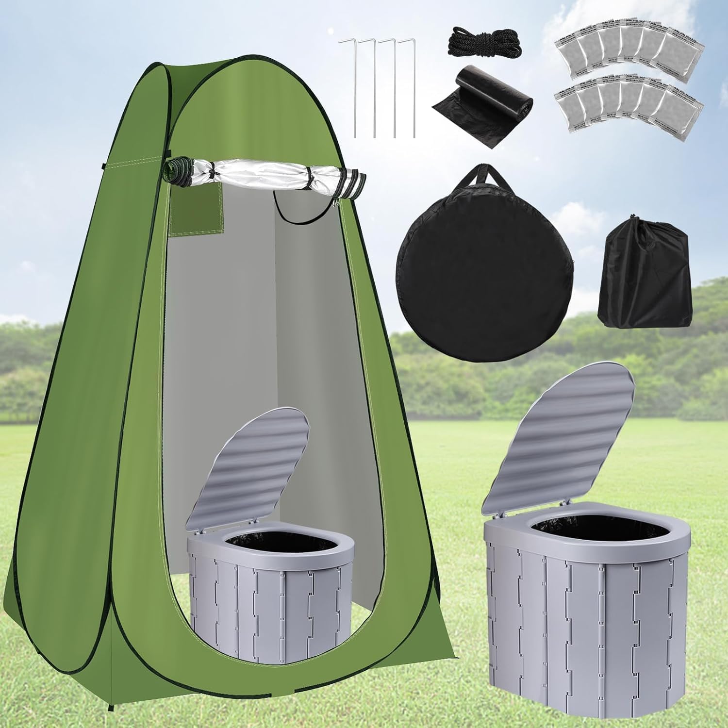 NEAR STOP Pop Up Privacy Tent & Portable Toilet for Adults Camping, 190T Oxford Cloth Outdoor Shower Tent Porta Potty Kit for Camp Travel Car Trips Toilet Bathroom Changing Room Green Color (B0CWLLY59T) Amazon Price History, Amazon Price Tracker