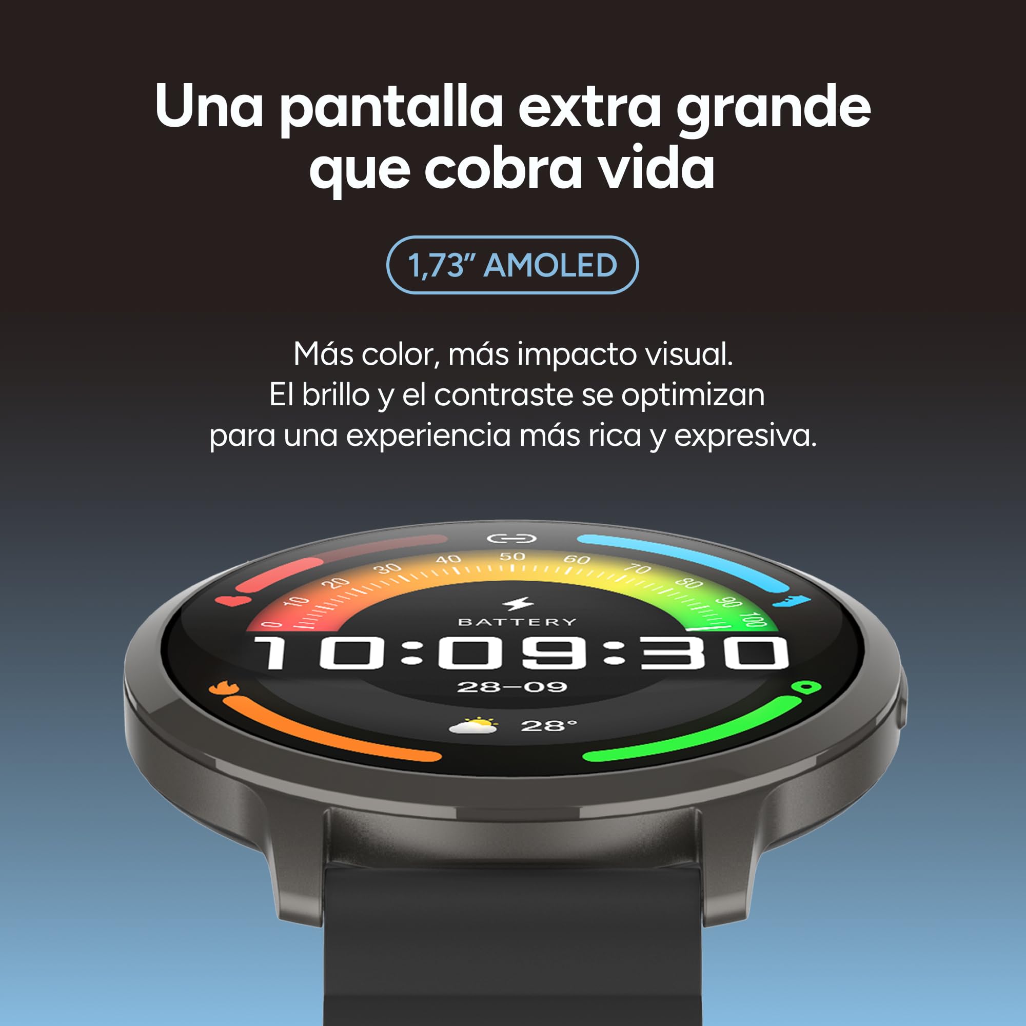 KSIX Smartwatch Core 3 MAX Go - Reloj Inteligente Hombre Pantalla AMOLED 1.73", Diseño Ultra Fino, Llamadas, Correa Silicona Magnética, IP68, Compatible con iPhone®, Android® y Samsung® - Negro