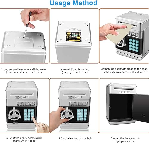 Miniatura 7 de Zonkin Alcancía de caricatura Caja de seguridad electrónica con contraseña tipo cajero automático Para monedas enrolla los billetes de forma
