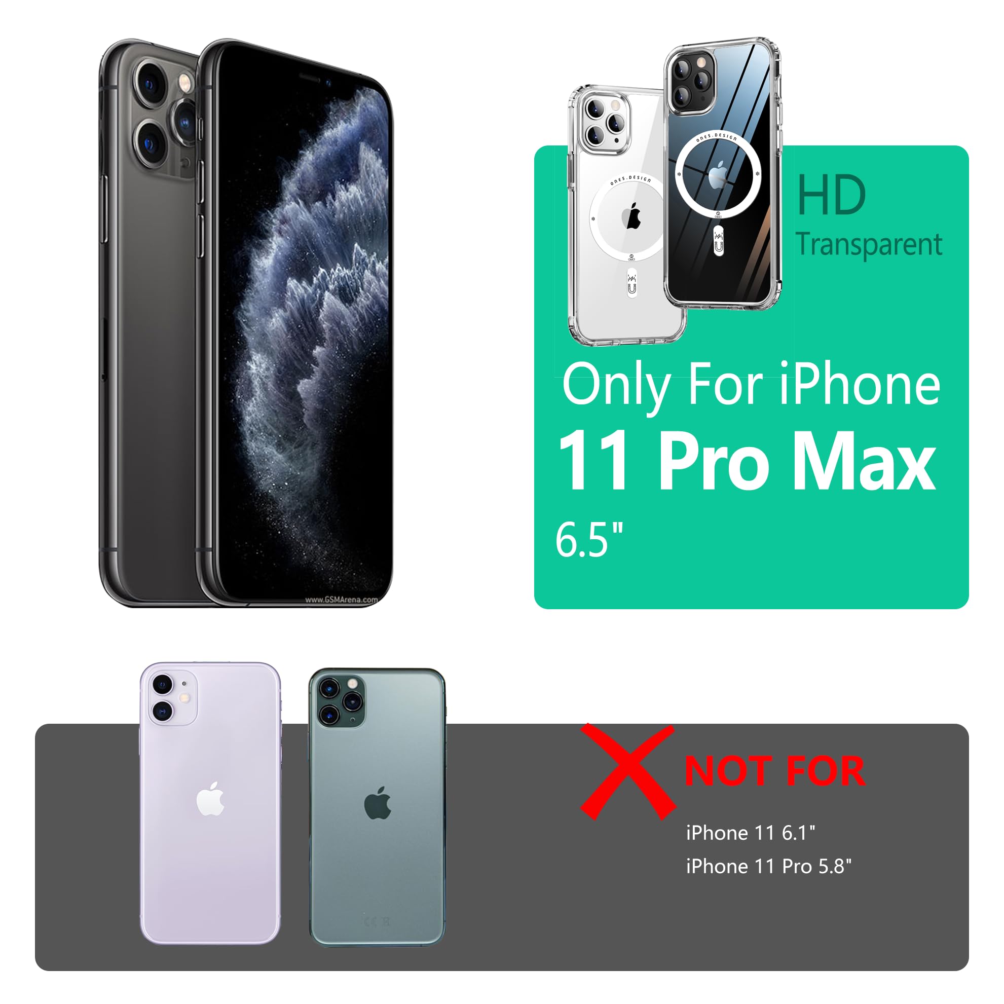 Ones Coque pour iPhone 11 Pro Max Transparente, Compatible MagSafe, Protection Antichoc de qualité Militaire, résistante aux Rayures et aux Chocs, Fine et magnétique Case pour iPhone 11 Pro Max