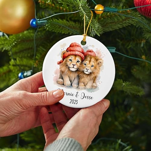 Miniatura 2 de Personalized Lion Couple Ceramic Ornament 2023, Gifts for Newly Couple Boyfriend Girlfriend, Lion Couple Ornament Xmas Tree Hanging, Custom Couple