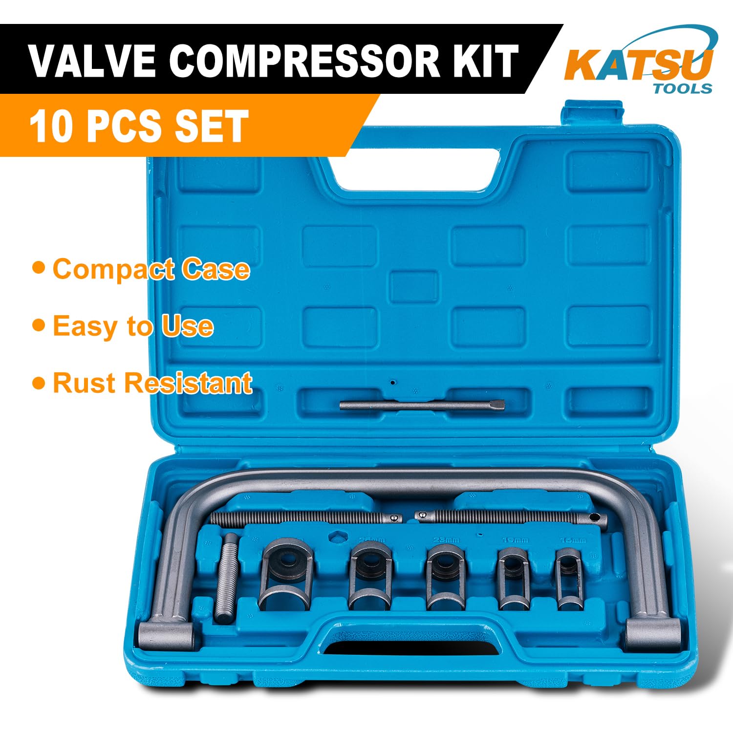 KATSU Tools Kit di Strumenti per compressore per Molle valvole Portatile da 10 Pezzi 5 in 1 per Auto, furgoni, motociclette, Automotive, Modello 450341