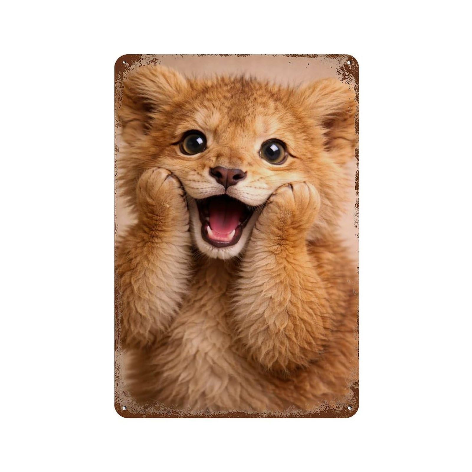 Decorative Tin Sign with Adorable Lion Cub Portrait Design 11.8"x7.9", for Farmhouse, Kitchen And Entryway Decor, Old School Wall Decor