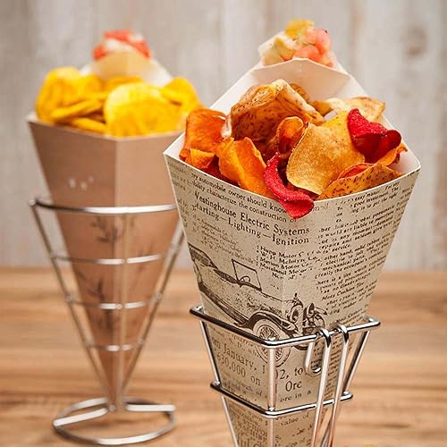 Miniatura 3 de Restaurantware Soporte para papas fritas de 2.5 x 5 pulgadas, 1 con soporte para salsas, espiral, resistente a los arañazos, soporte de cono de