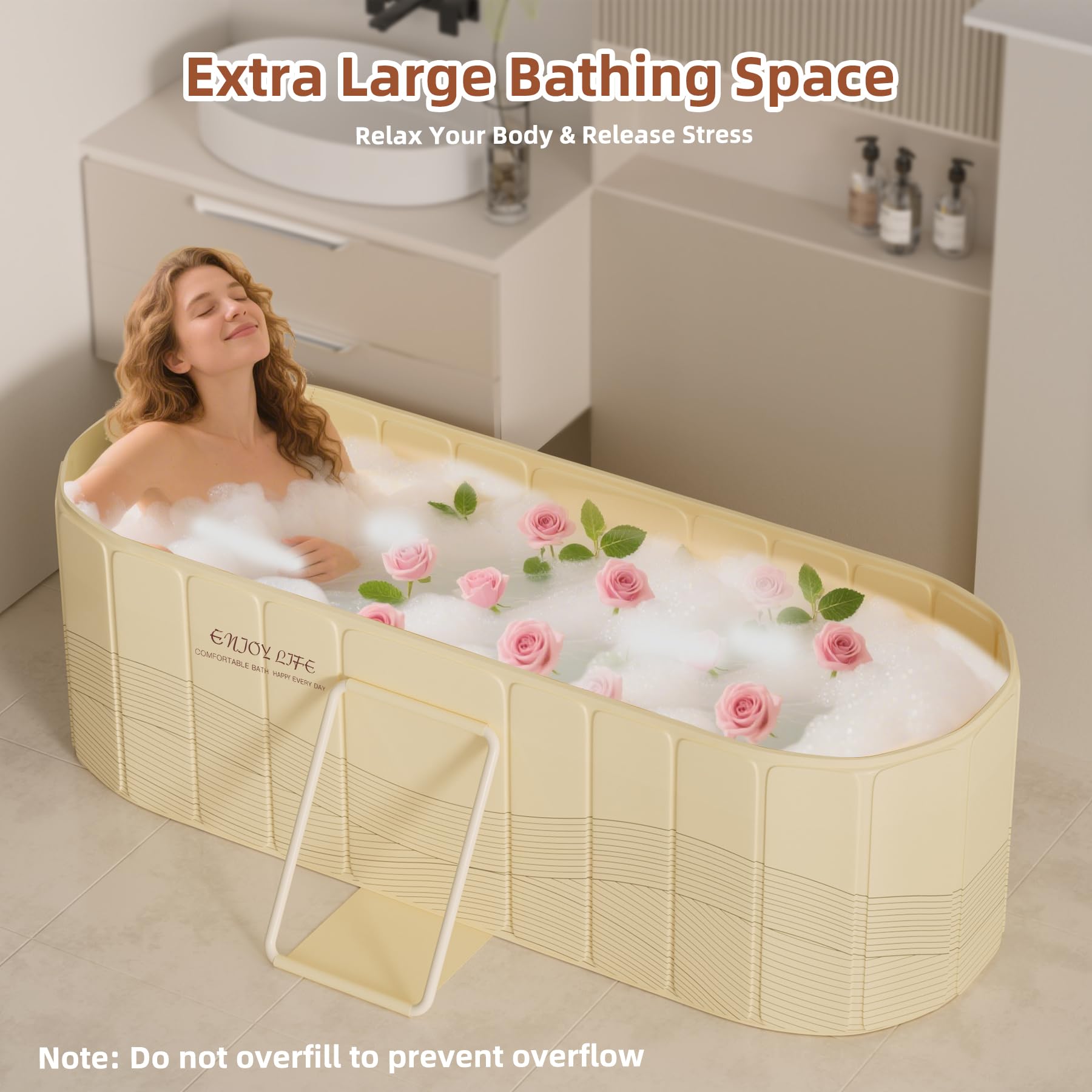 NArra Baignoire portable pliable pour adultes, 2 en 1 Bain chaud & Bain de glace, Grand bain autoportant, Isolation épaisse SPA, Sauna, Douches de couple, 150 x 55 x 53 cm / 4.92 pi (sans couvercle)
