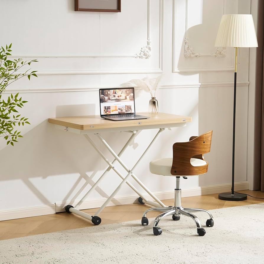 Amazon｜Donext 昇降式テーブル 天板が2倍に広がる 高さ調節