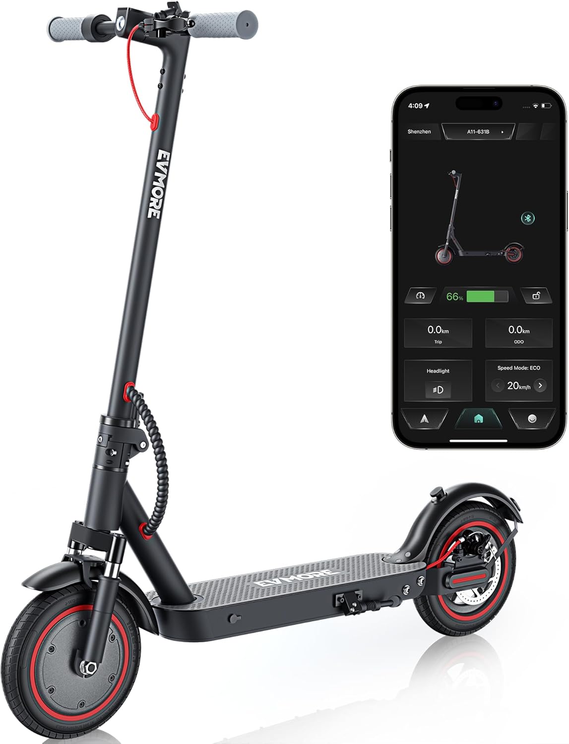Electric Scooter 500W Motor Up 19Mph, Range 26 Miles Foldable 10" Tires Commuting Electric Scooter with Double Braking Systems and Hydraulic Shock Absorbers App Control for Adults and Teens product image