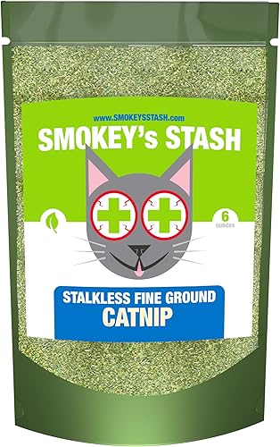 Smokey's Stash Catnip Stalkless Dry Ground Premium Bulk Bolsa de 6 onzas Fuerte para gatos