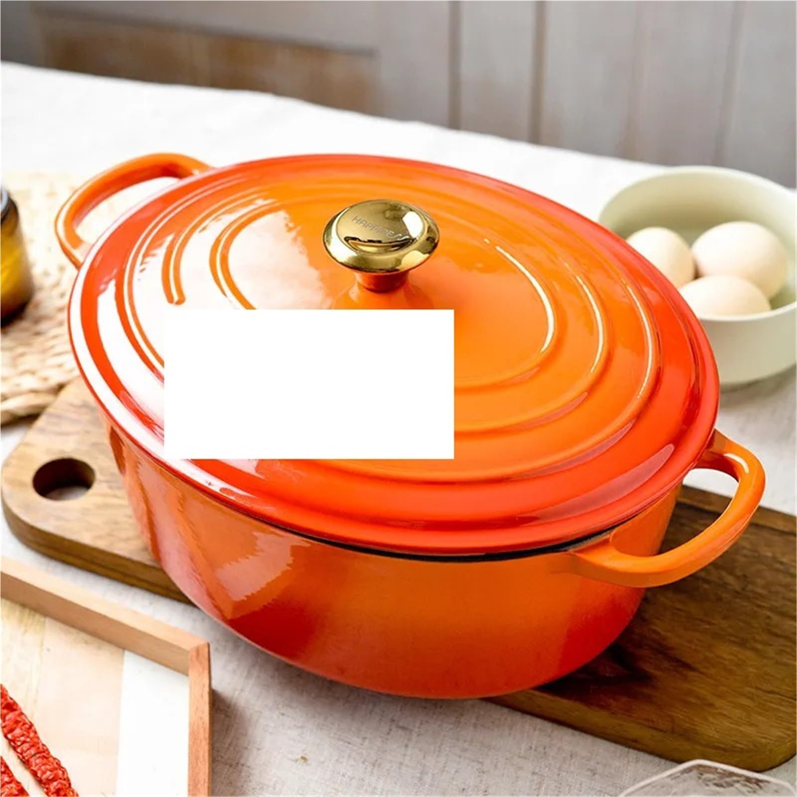 Olla De Hierro Fundido Horno ovalado de hierro fundido esmaltado 28 cm for estofar, asar, hornear pan, cacerola 5 l, utensilio cocina, cazuela(Red)