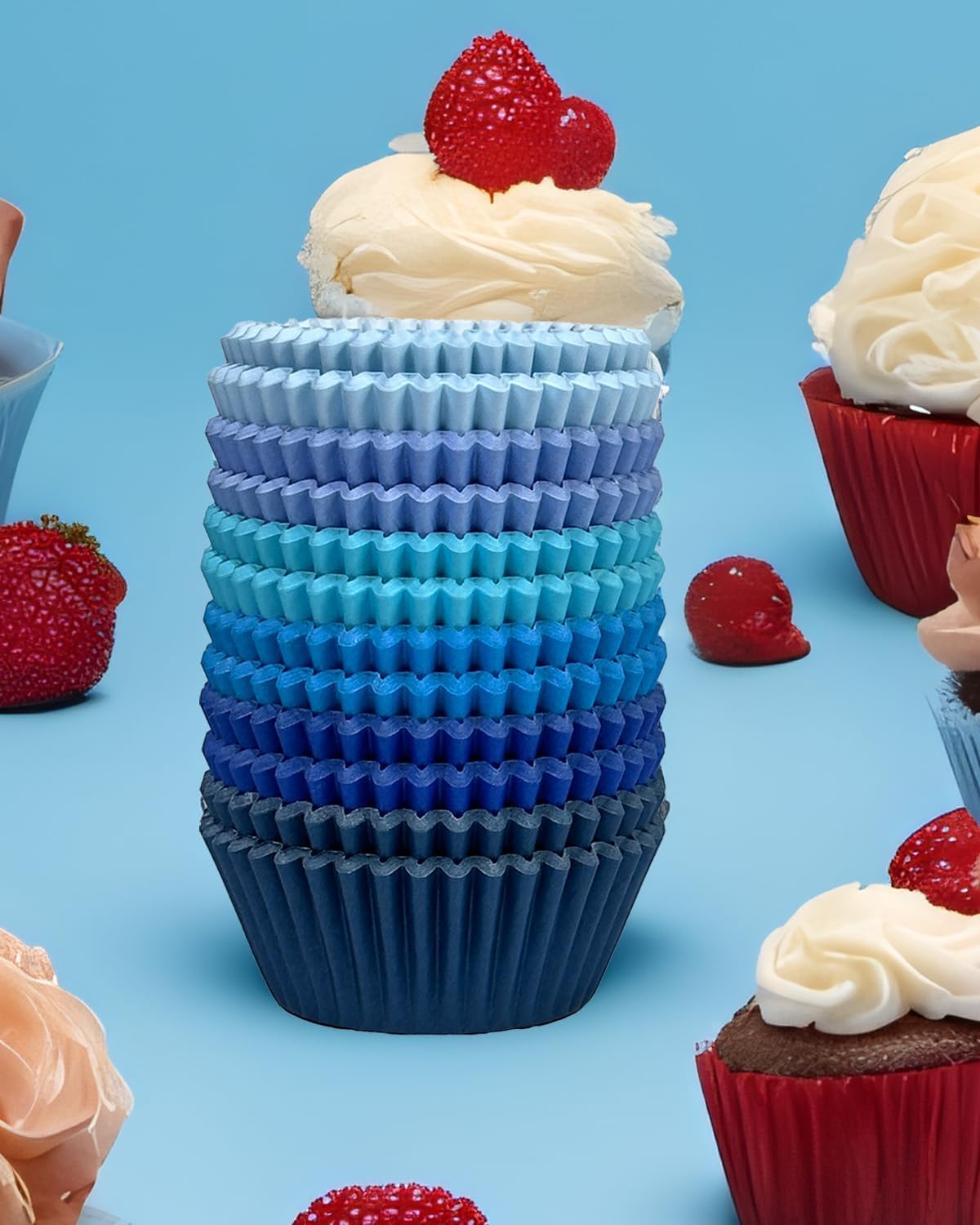 Spesh 100 Pièces Caissettes Cupcake Papier Moule Muffin Papier Taille Standard Moules Cupcakes Jetables Pour Baby Shower, Mariage, Noël(Rose + Bleu