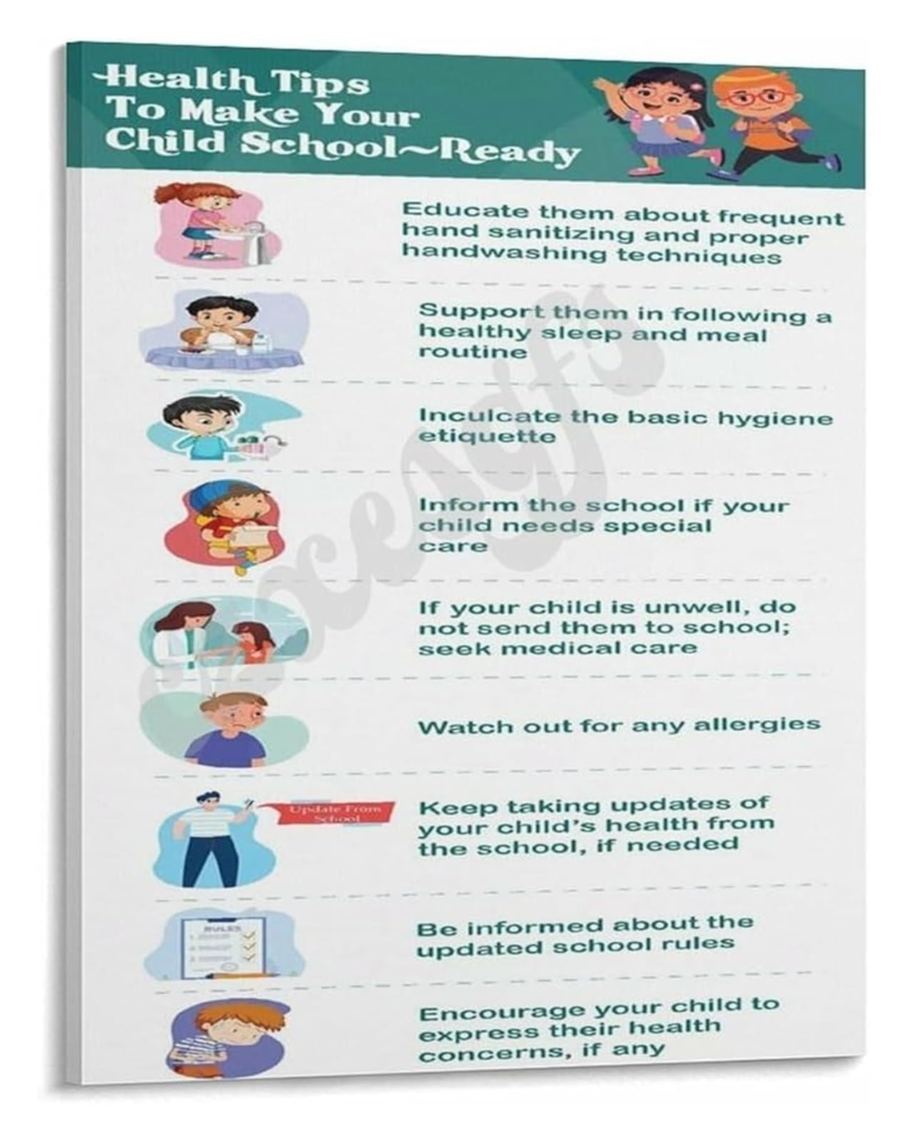FNYUVNFAF Health Wellness Poster School Preparation Guide Canvas Painting for Home Classroom Decor Growth Mindset Educational Parenting Resource Unframed,08x12inch(20x30cm)