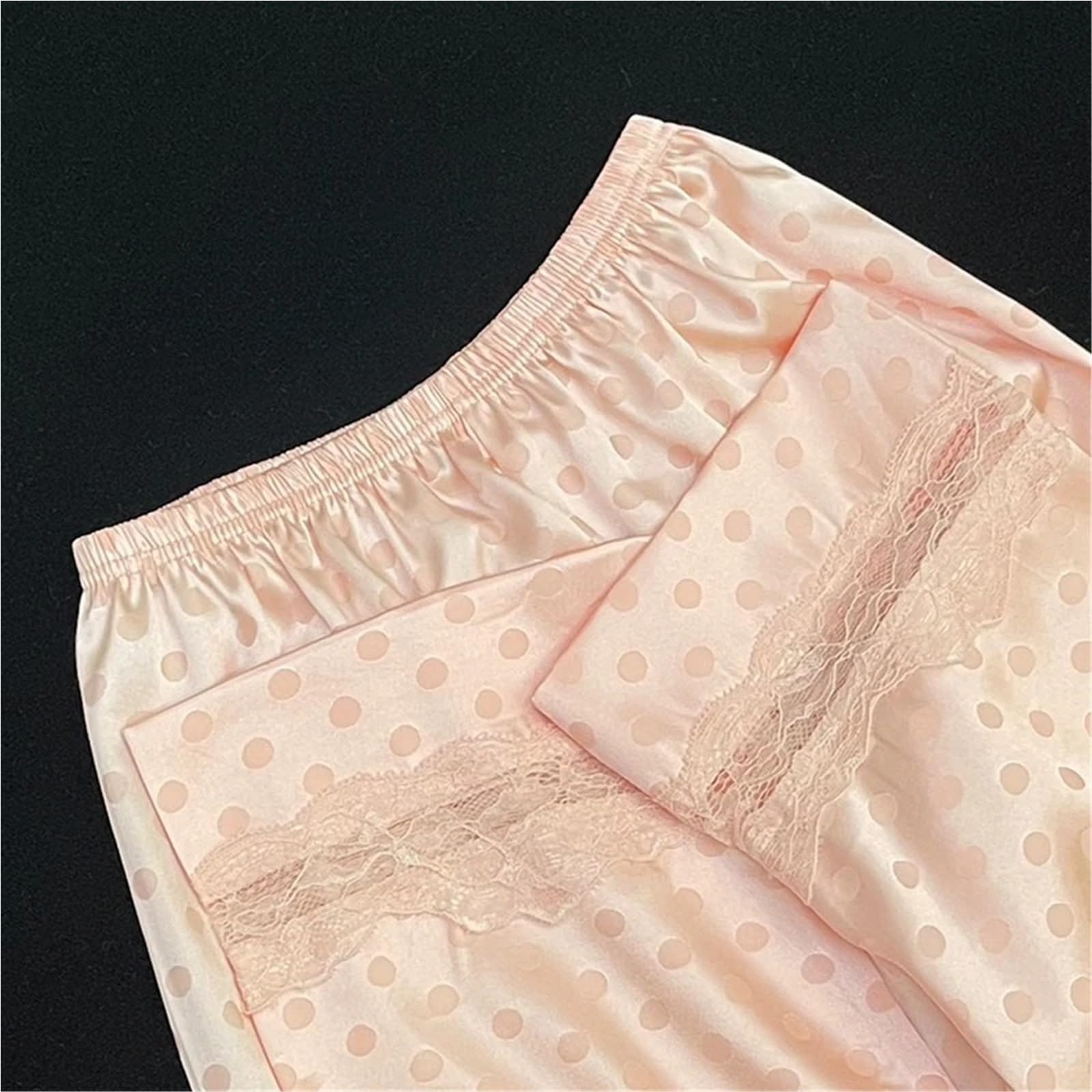 Pijamas de Mujer Jacquard Encaje Punto Dulce Rosa, camisón Perezoso romántico, Conjunto 2 Piezas Verano Harajuku for el hogar para Descanso en casa