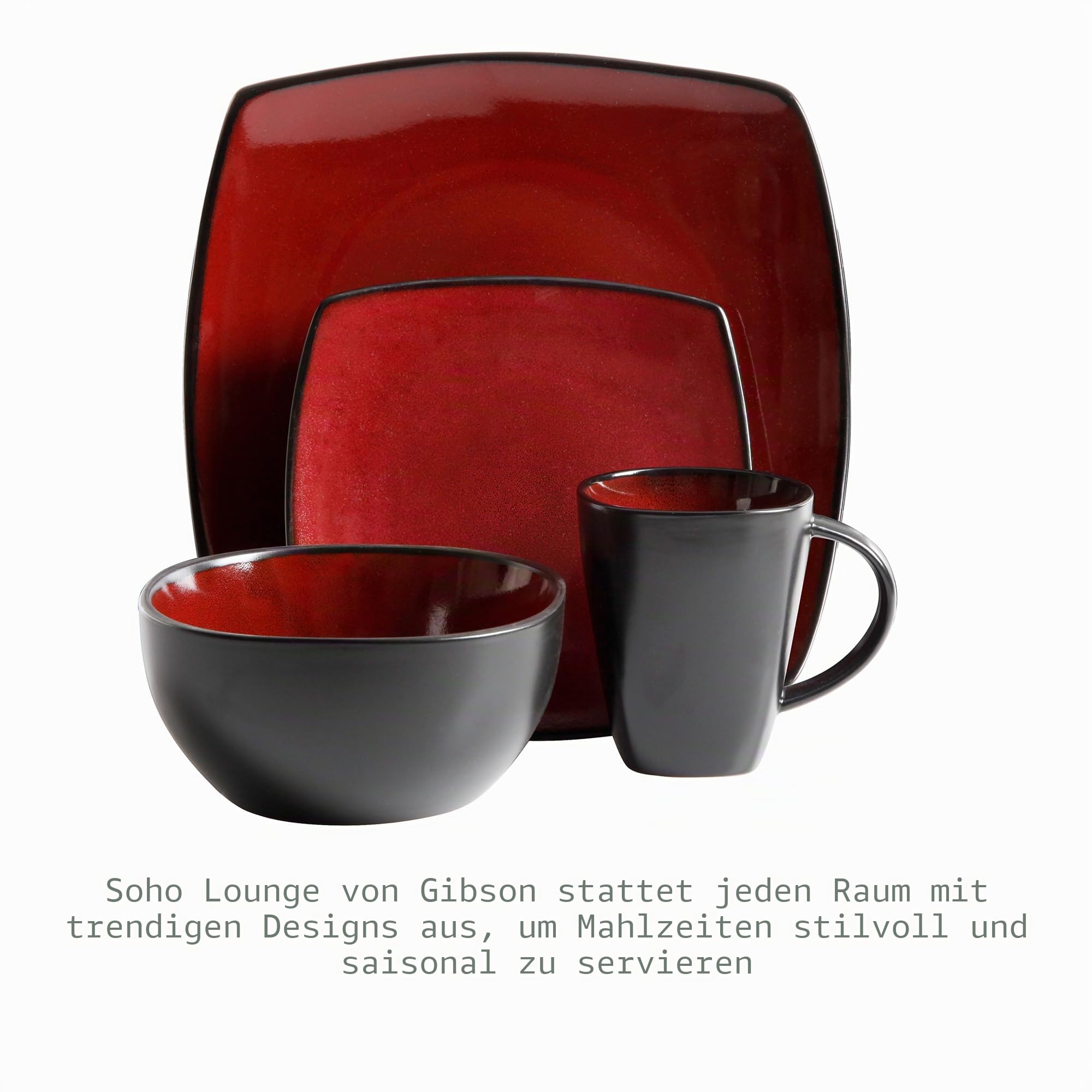 Gibson Soho Lounge 61220.16RM Soho Lounge Reactive Glaze Steingut Essgeschirr-Set, Steinzeug, Red