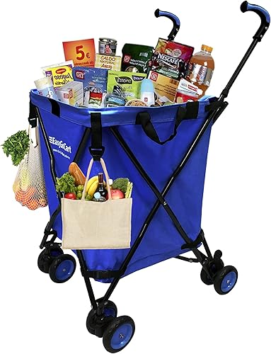 EasyGo Carrito plegable para compras y lavandería - Bolsa de lona extraíble resistente al agua - Ruedas giratorias de bloqueo frontal - Frenos