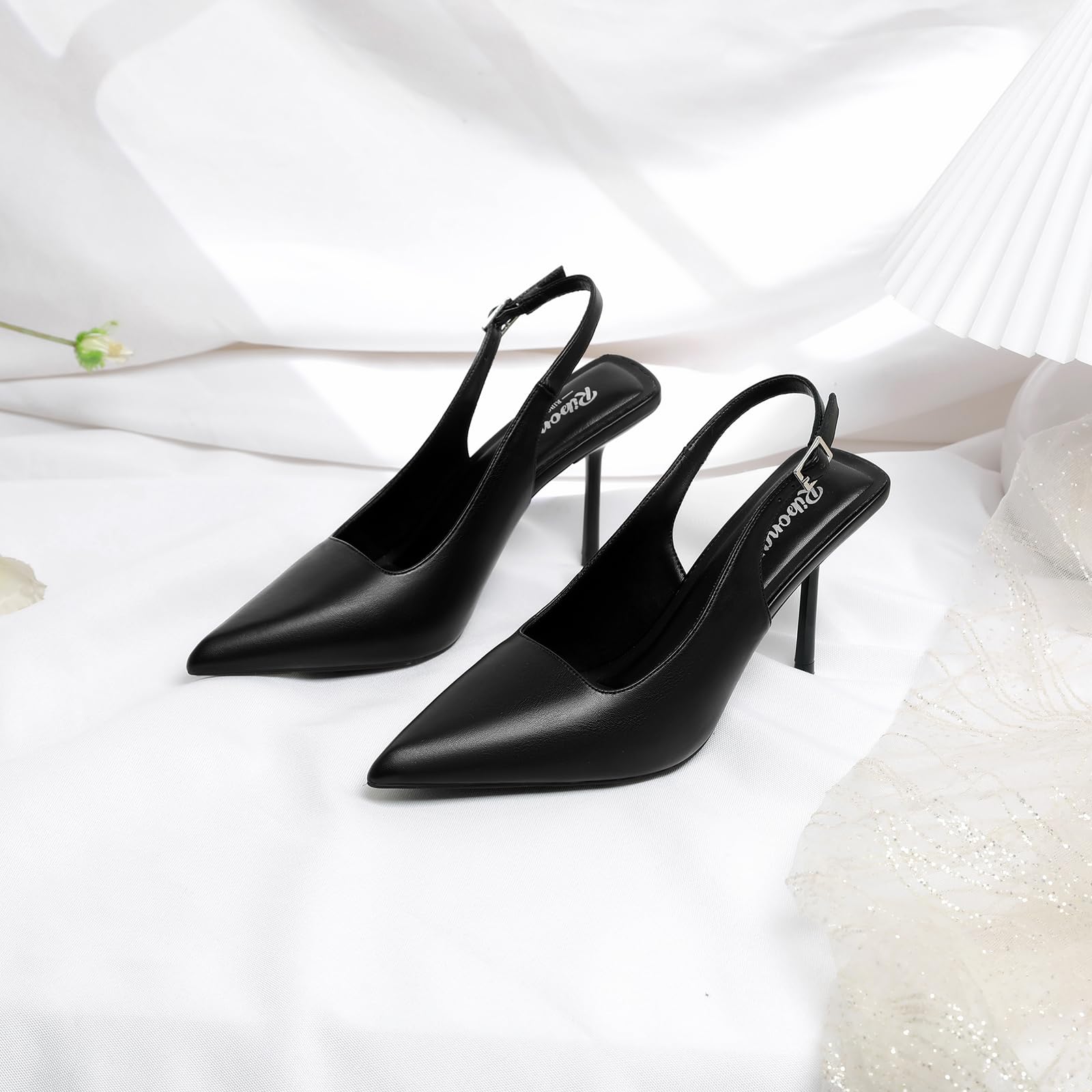 RIBONGZ Sexy Slingback Pumps Elegant Dressy Heels for Women Closed Toe Pointy High Heels Wedding Bride Prom Party Evening Shoes