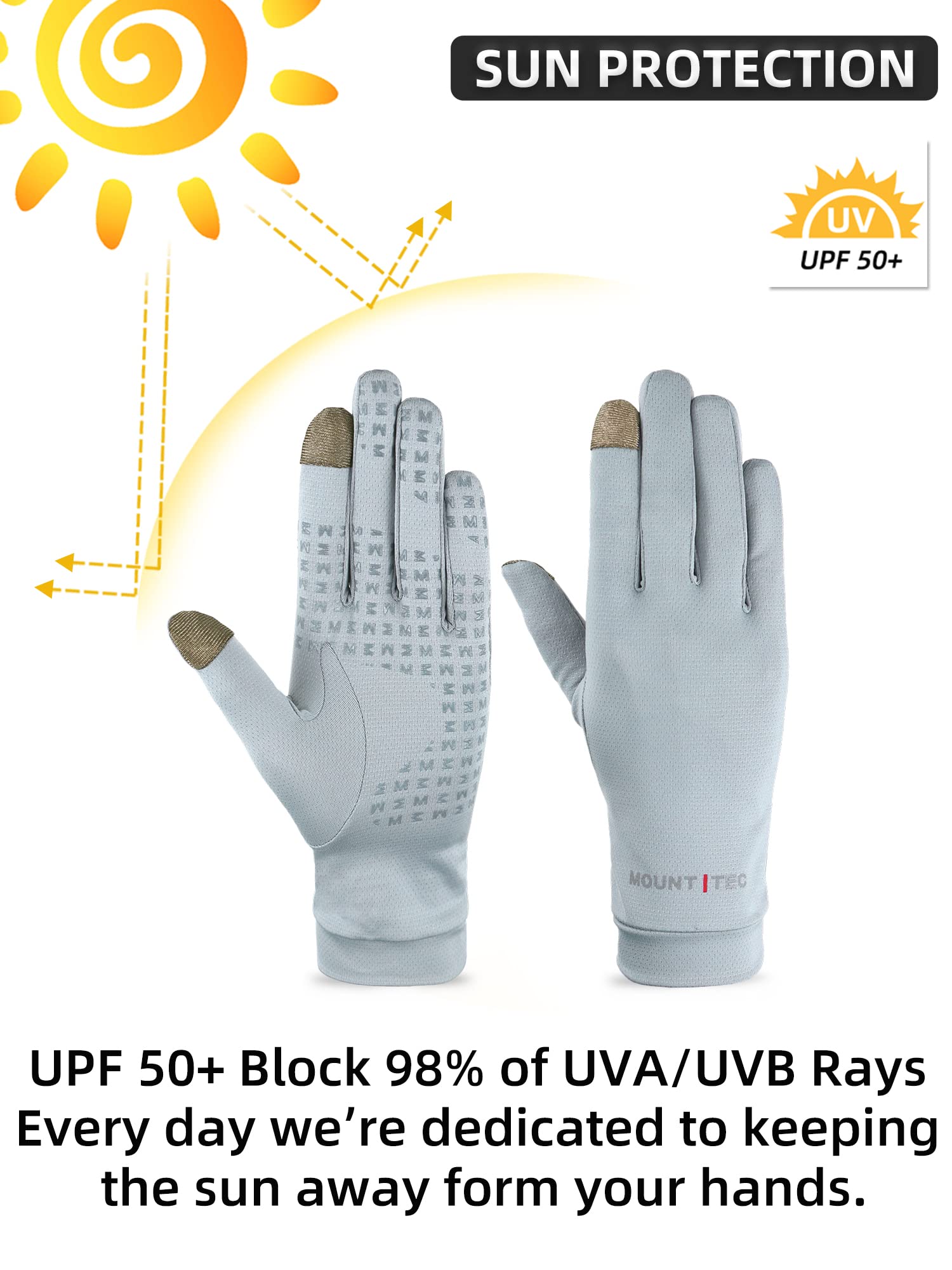 Guantes de protección solar unisex con protección UV, guantes de pantalla táctil, guantes de pesca para conducir, equitación, golf, actividades al aire libre (gris, mediano)