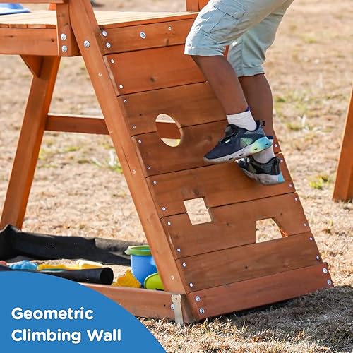 Miniatura 3 de Conjuntos de columpios de madera Dolphin Playground para el patio trasero con tobogán de 6 pies, juego de exterior para niños con fosa de arena,