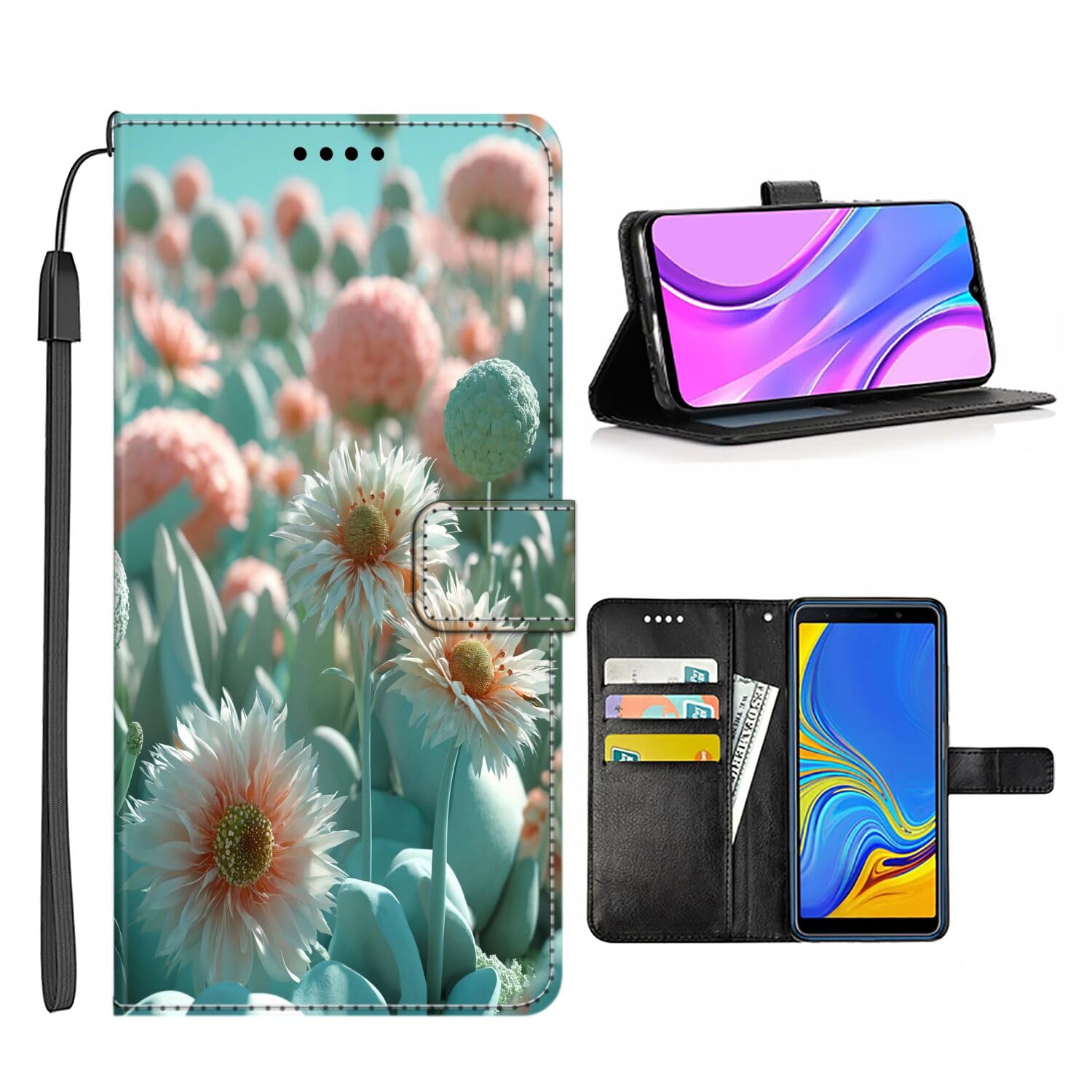 Wallet Phone Case for Samsung Galaxy Note 20 Note 20 Ultra Note 10 Note 10+ Note 8 Note 9 4G/5G with Flower Field-AC11 Folio Magnetic Buckle Leather TPU